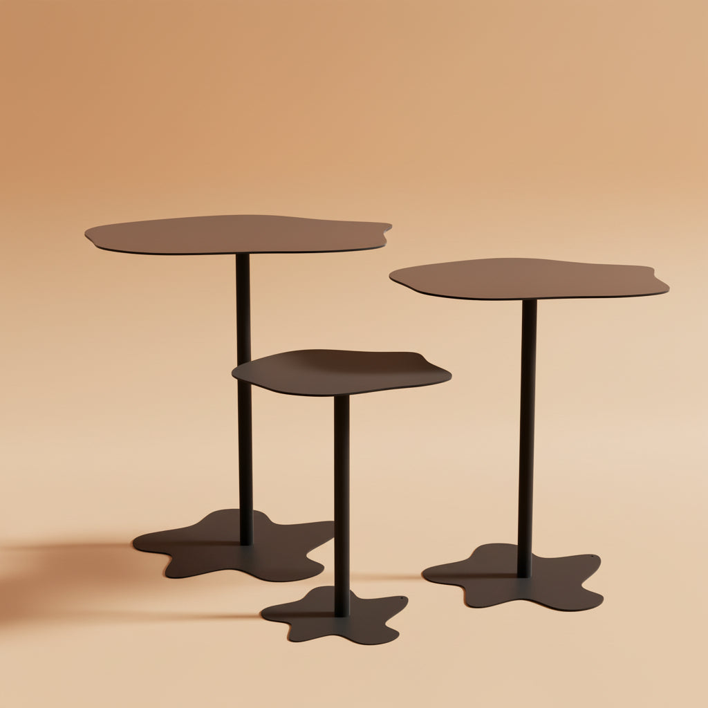 Măsuțe metalice WAVE set complet 3 piese, finisaj premium vopsit electrostatic, potrivite pentru living modern