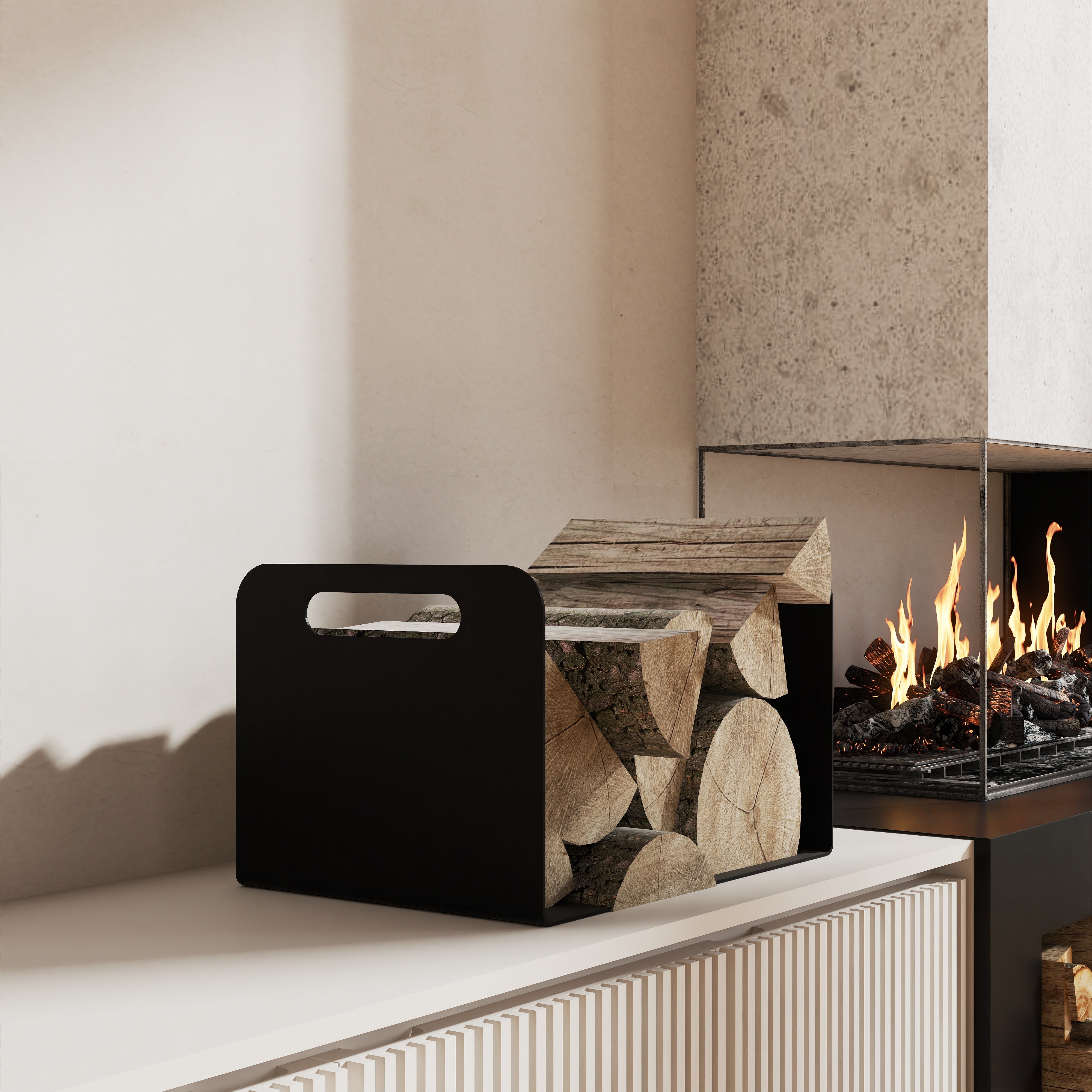 Cos pentru lemne model U din otel vopsit electrostatic, design compact si modern