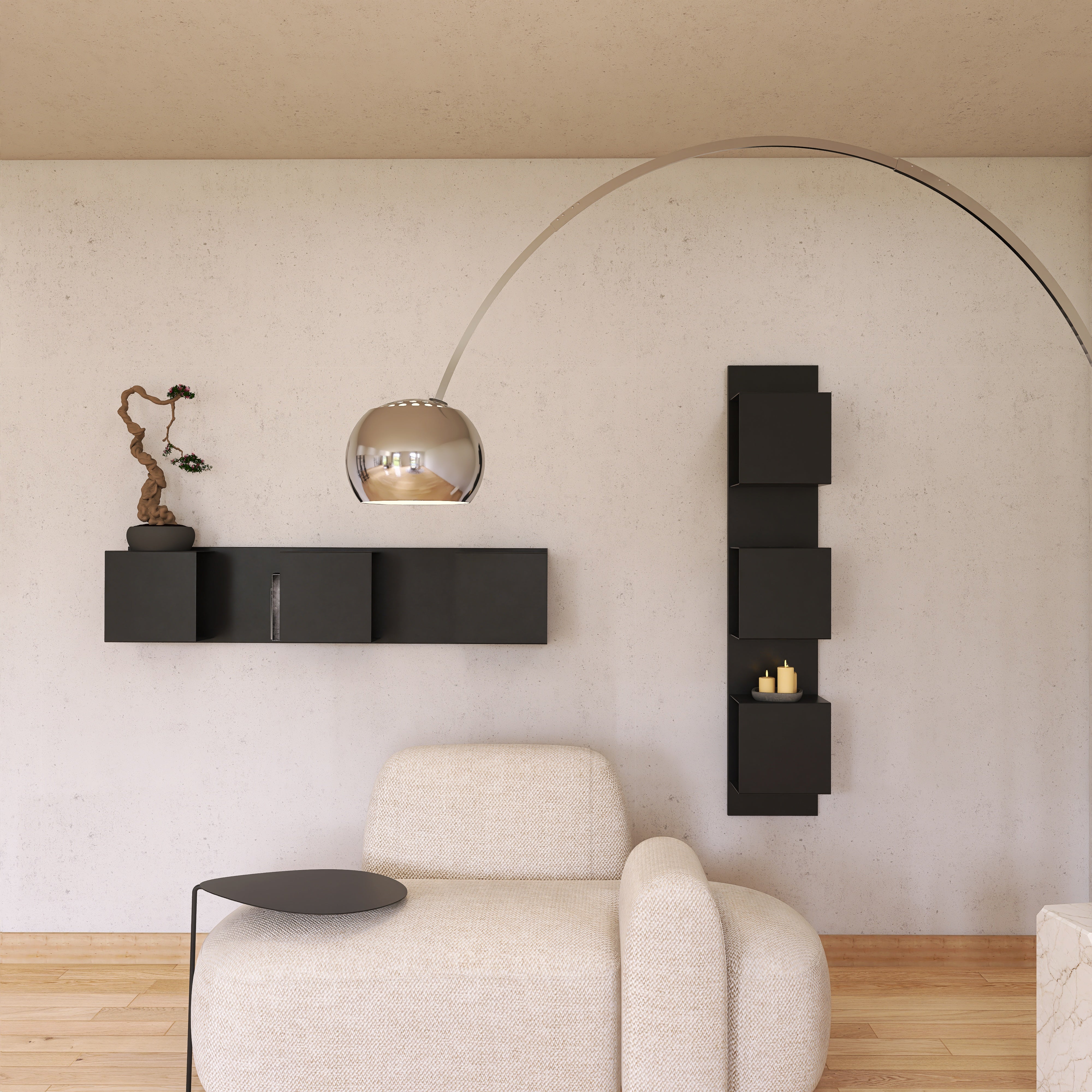 Bibliotecă KUBIQUE 1 si KUBIQUE 2 în living modern - vedere de ansamblu