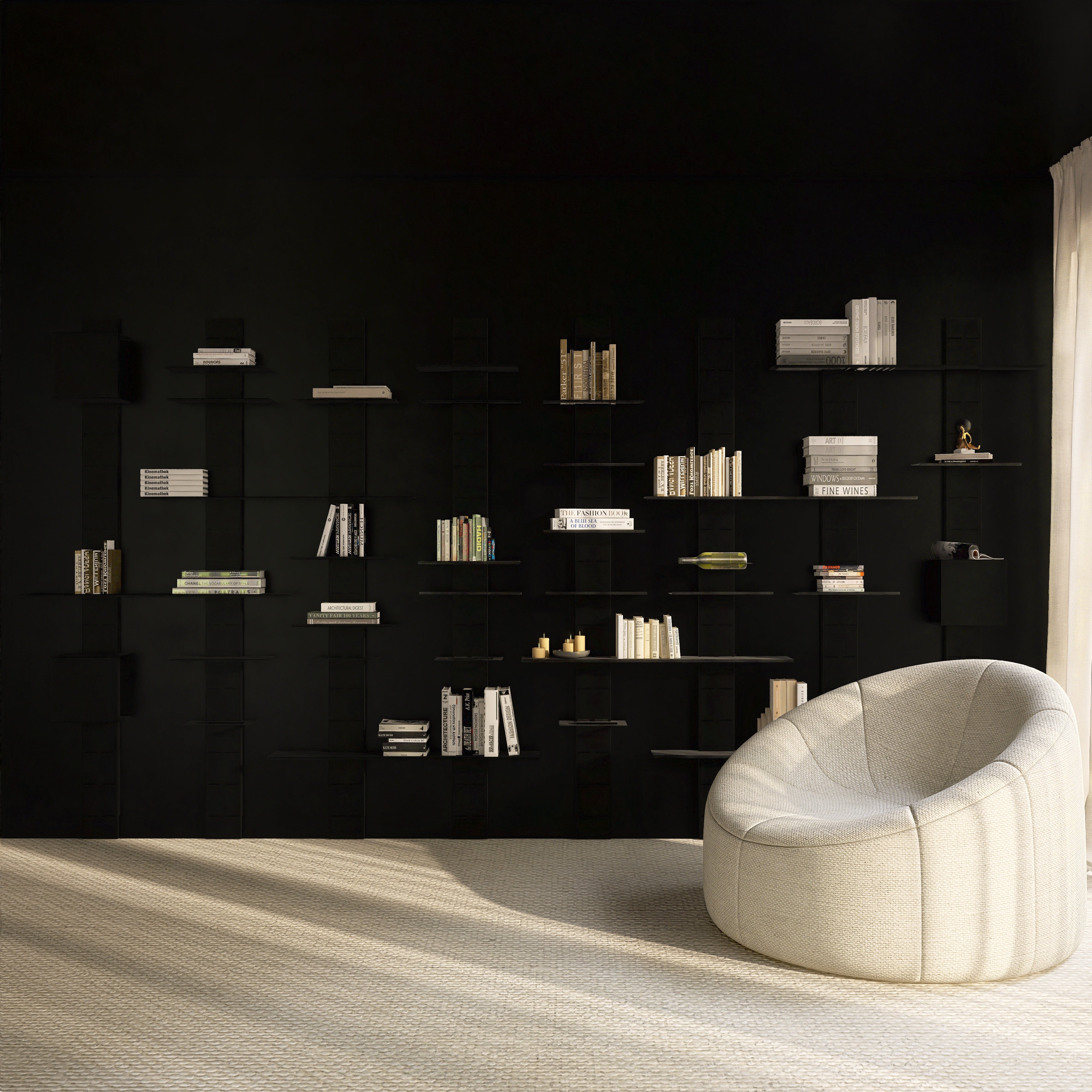 Biblioteca metalica NO LIMITS design flexibil si personalizat, cu structura din otel si polite din aluminiu detasabile, ideala pentru living, dormitor sau birou - mono