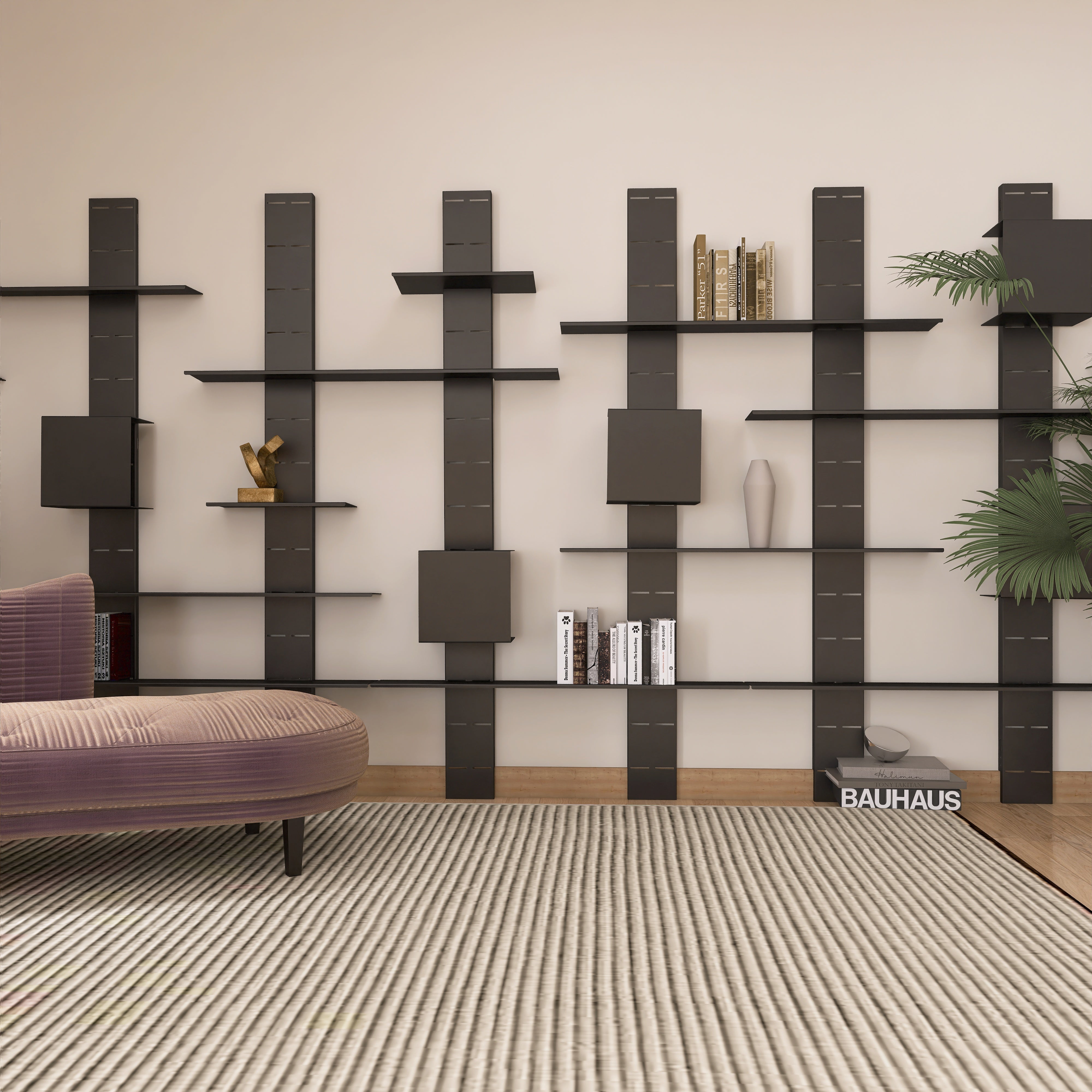 Biblioteci metalice cu design modern, rafturi functionale, perfecte pentru depozitare si organizare in orice camera.