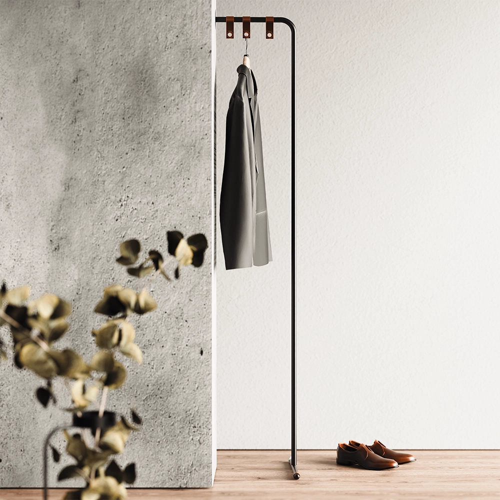 Cuier metalic HELLO design modern, fabricat din metal robust cu agatatori din piele- mono