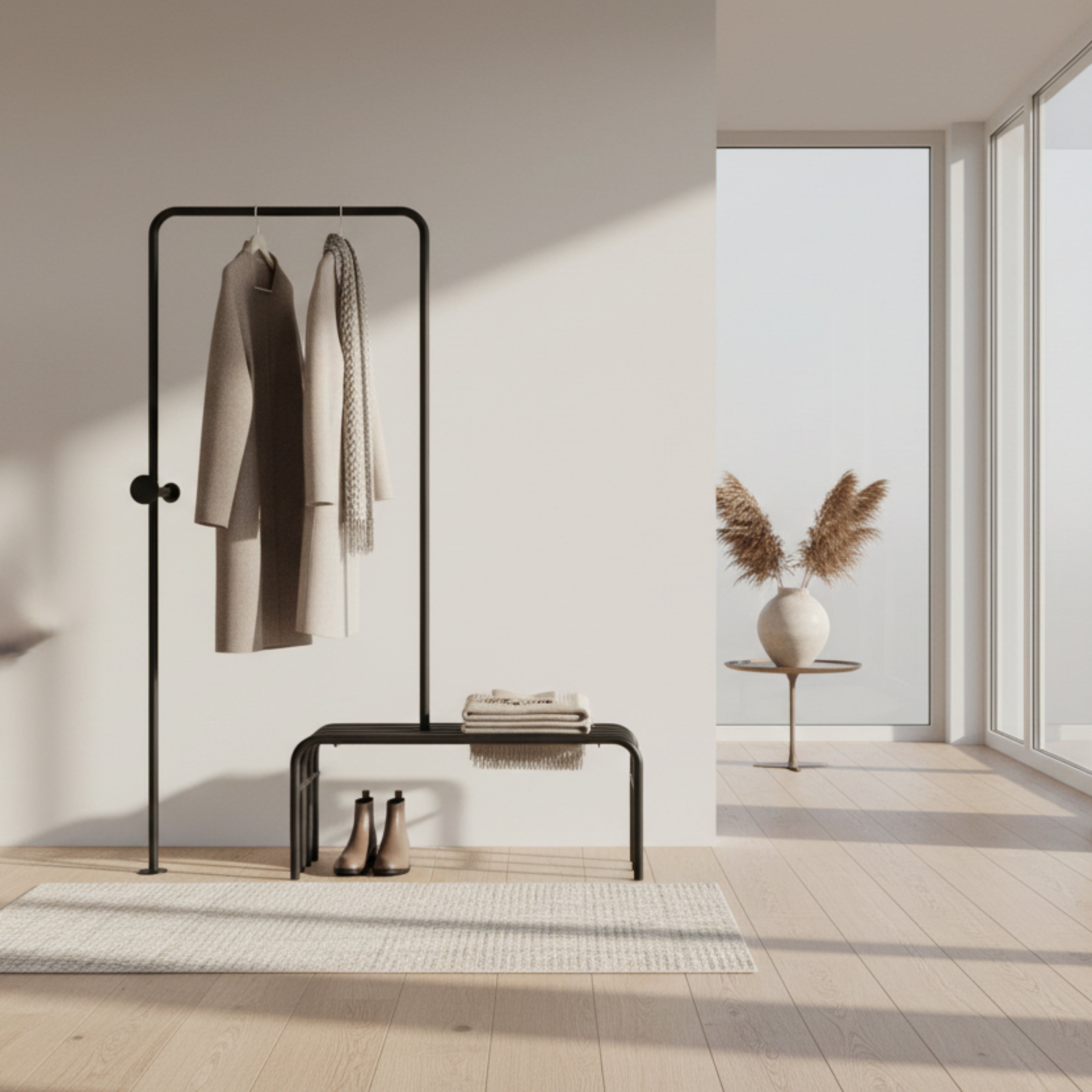 Cuierul metalic Holding, structură complexă, solidă, perfect pentru un hol spațios.