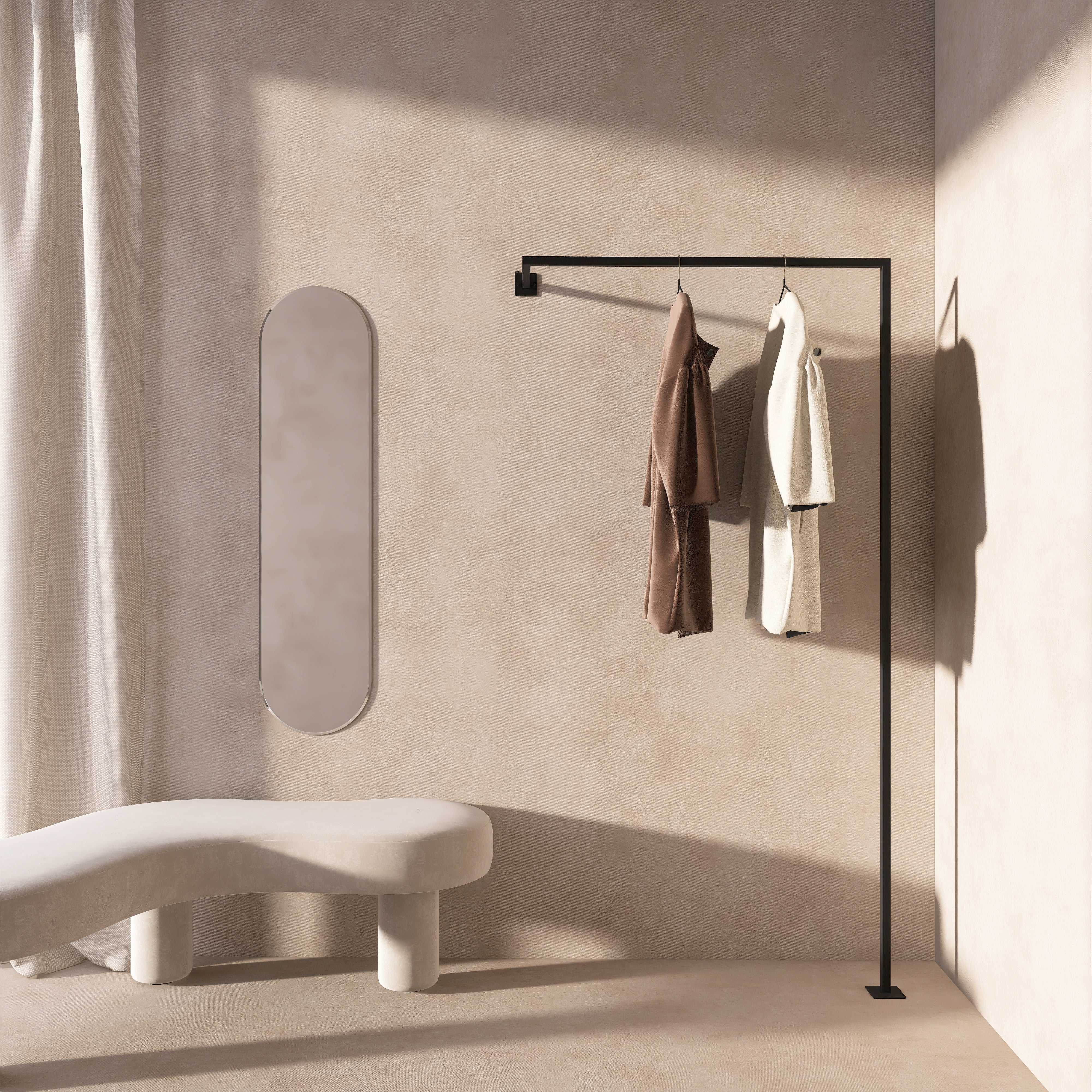 Cuier metalic TP1 design modern, fabricat din metal vopsit electrostatic, cu agatatori din piele- mono