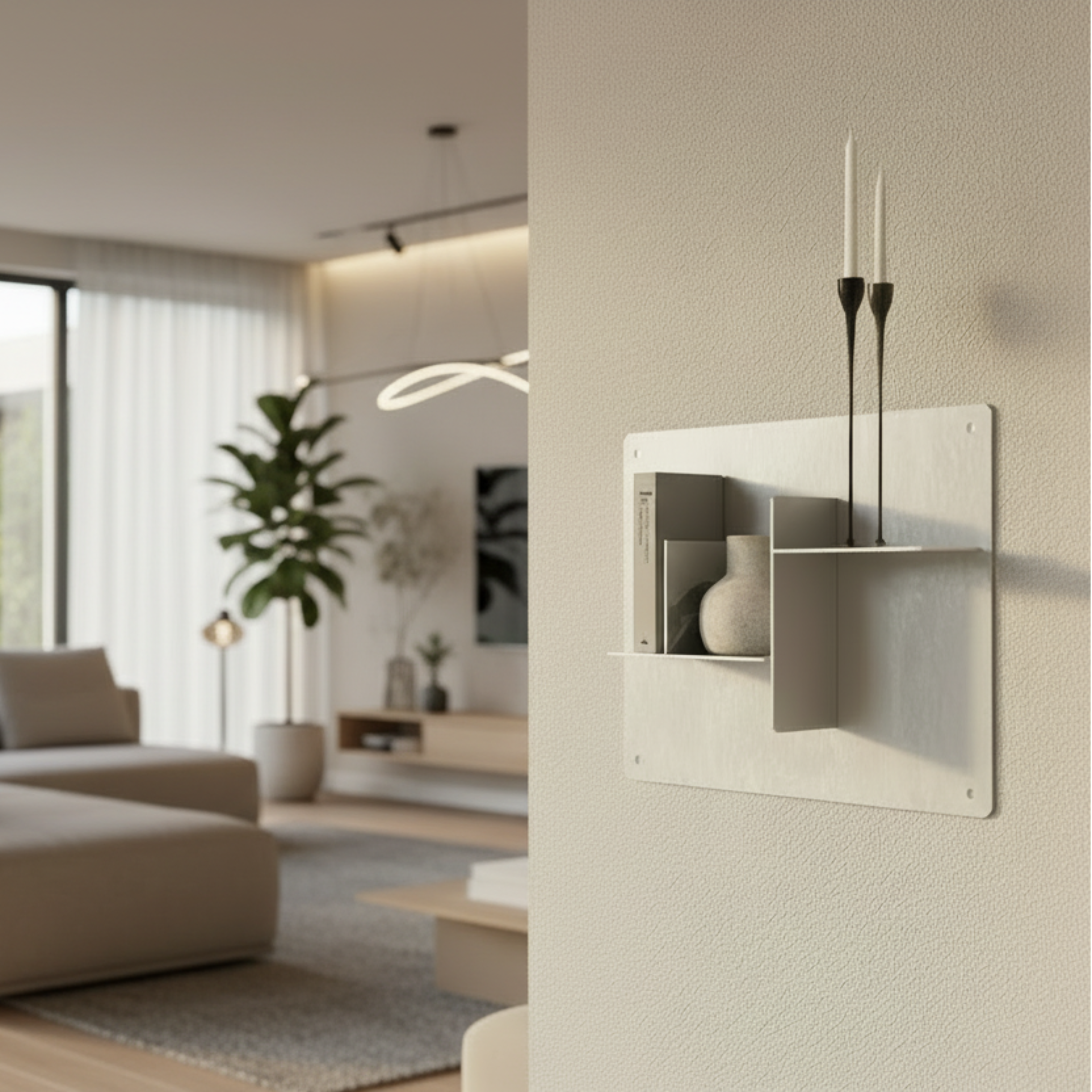 Etajeră RAW din aluminiu nevopsit finisat manual, design minimalist atemporal, textură naturală unică