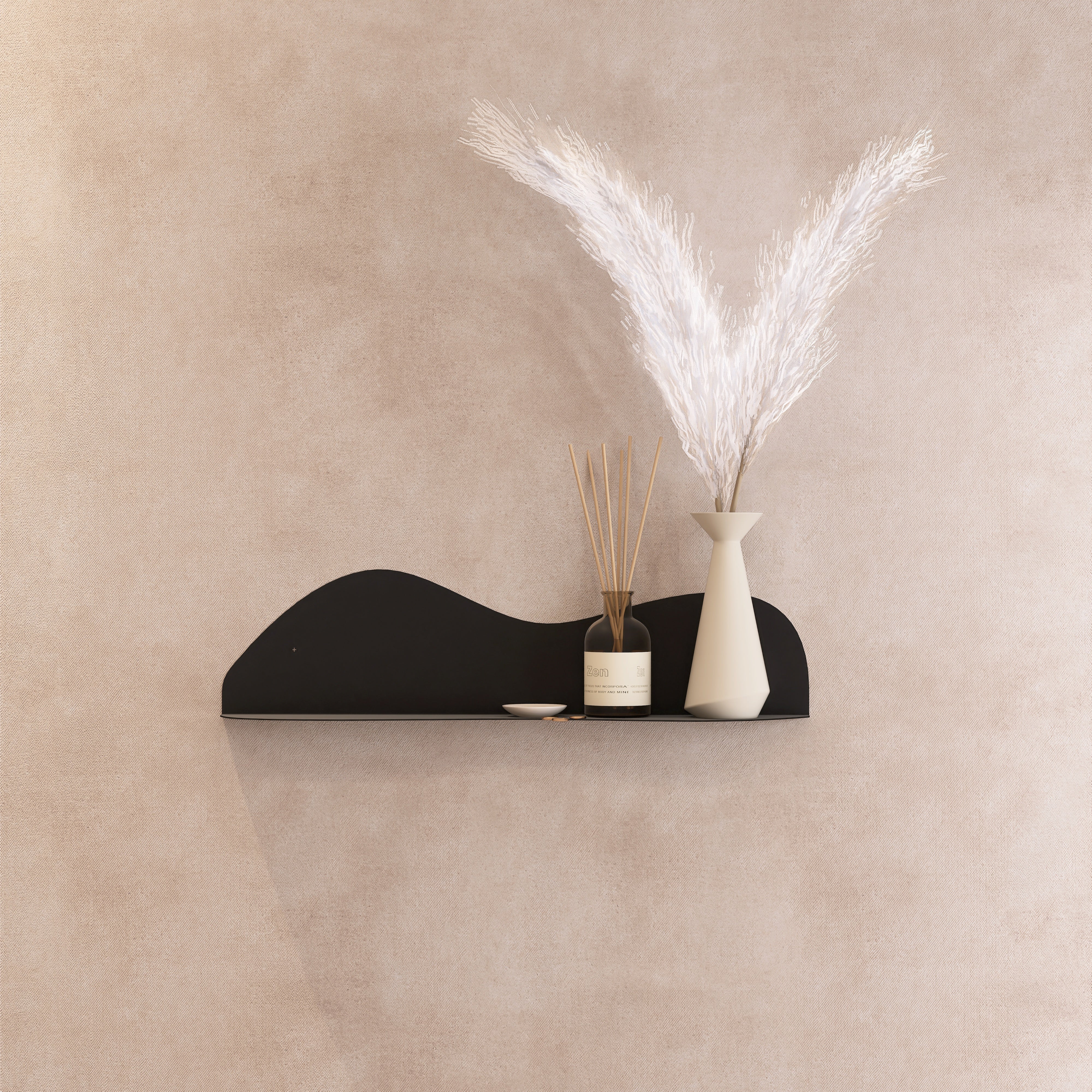 Etajera metalica Dune din aluminiu vopsit electrostatic, cu design organic si fluid – ideala pentru living, hol, dormitor sau baie.