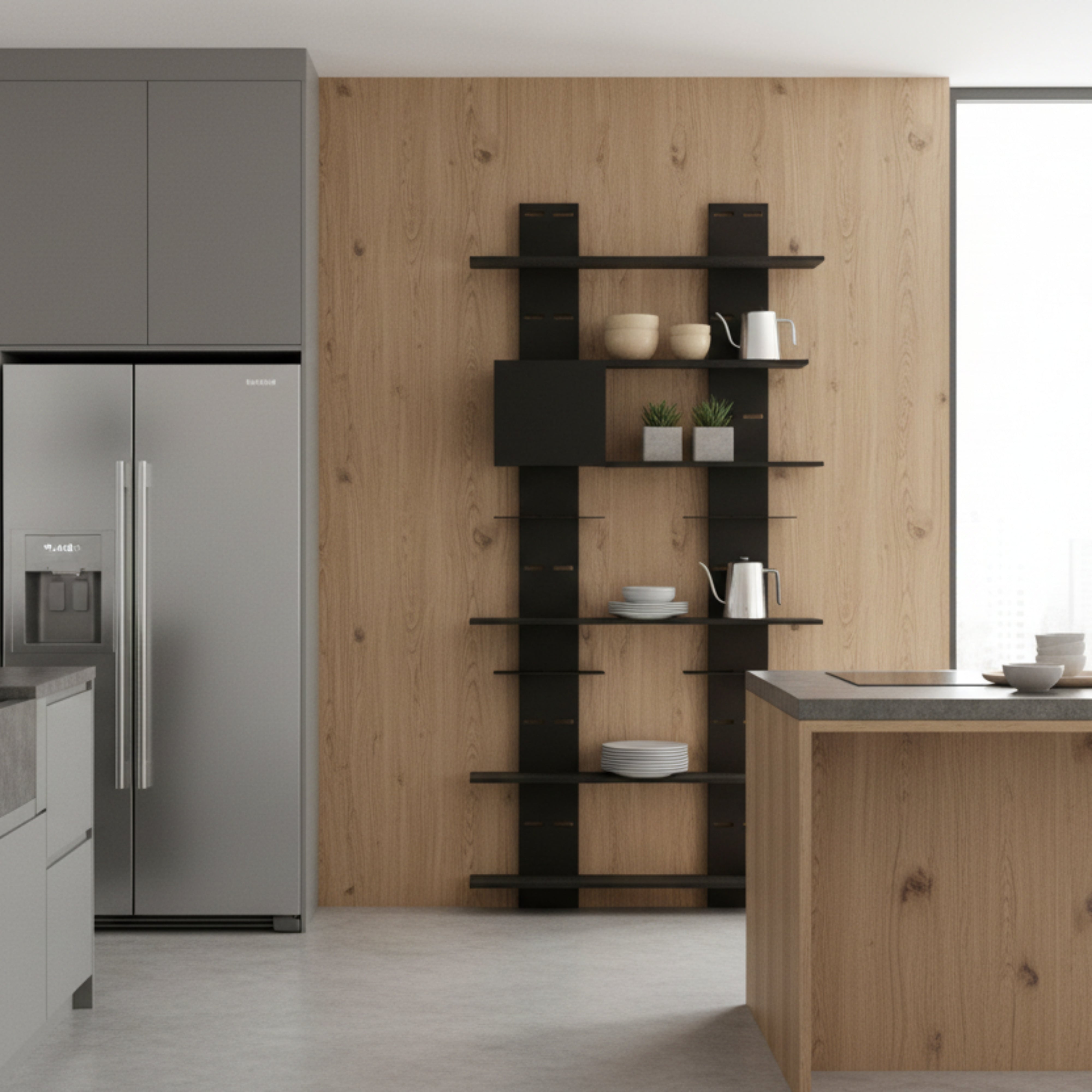 Etajeră modulară NO LIMITS pentru bucătărie - oțel și aluminiu, cu polite interschimbabile