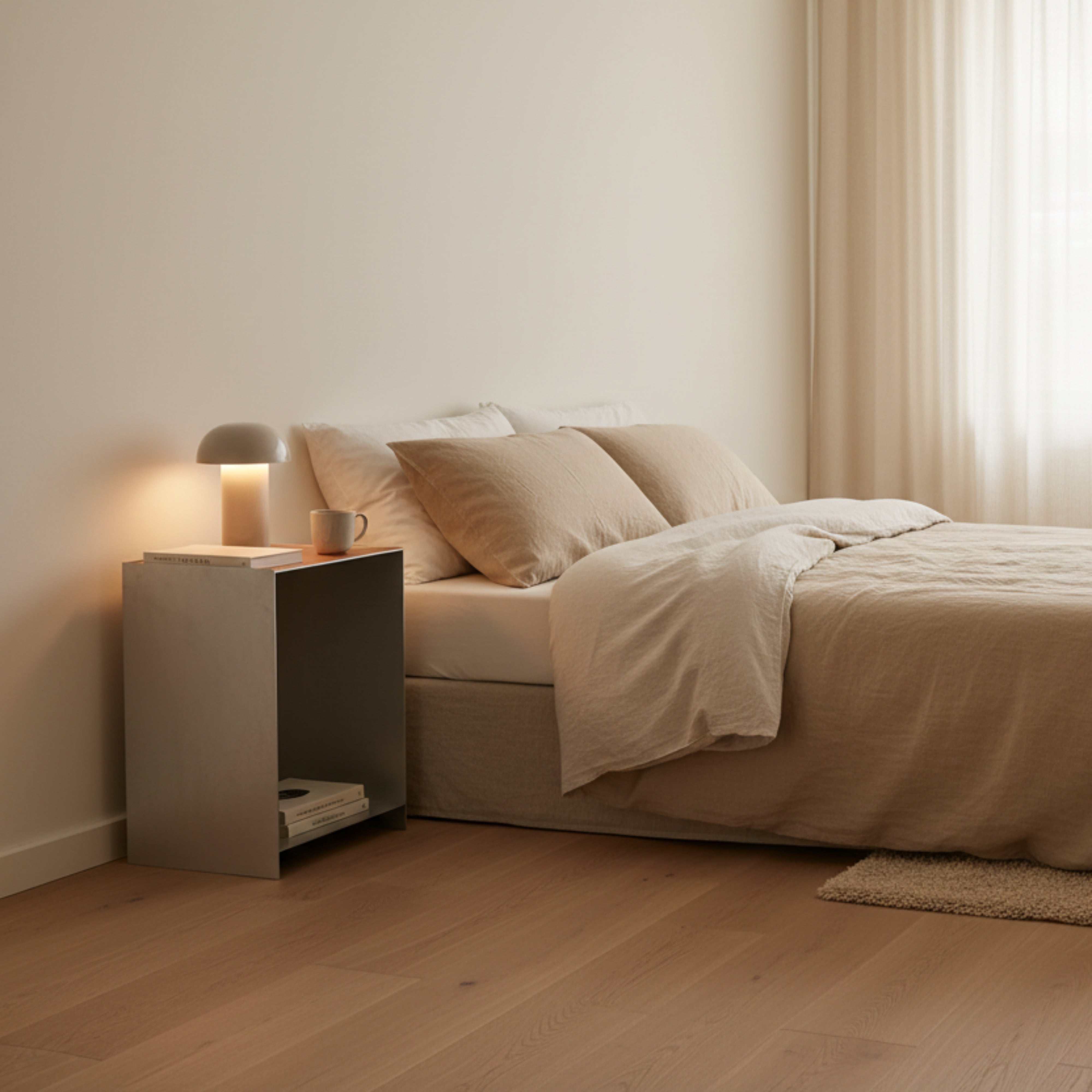 KUBIQUE noptieră piele naturală - partea superioară îmbrăcată în piele, căldură și confort