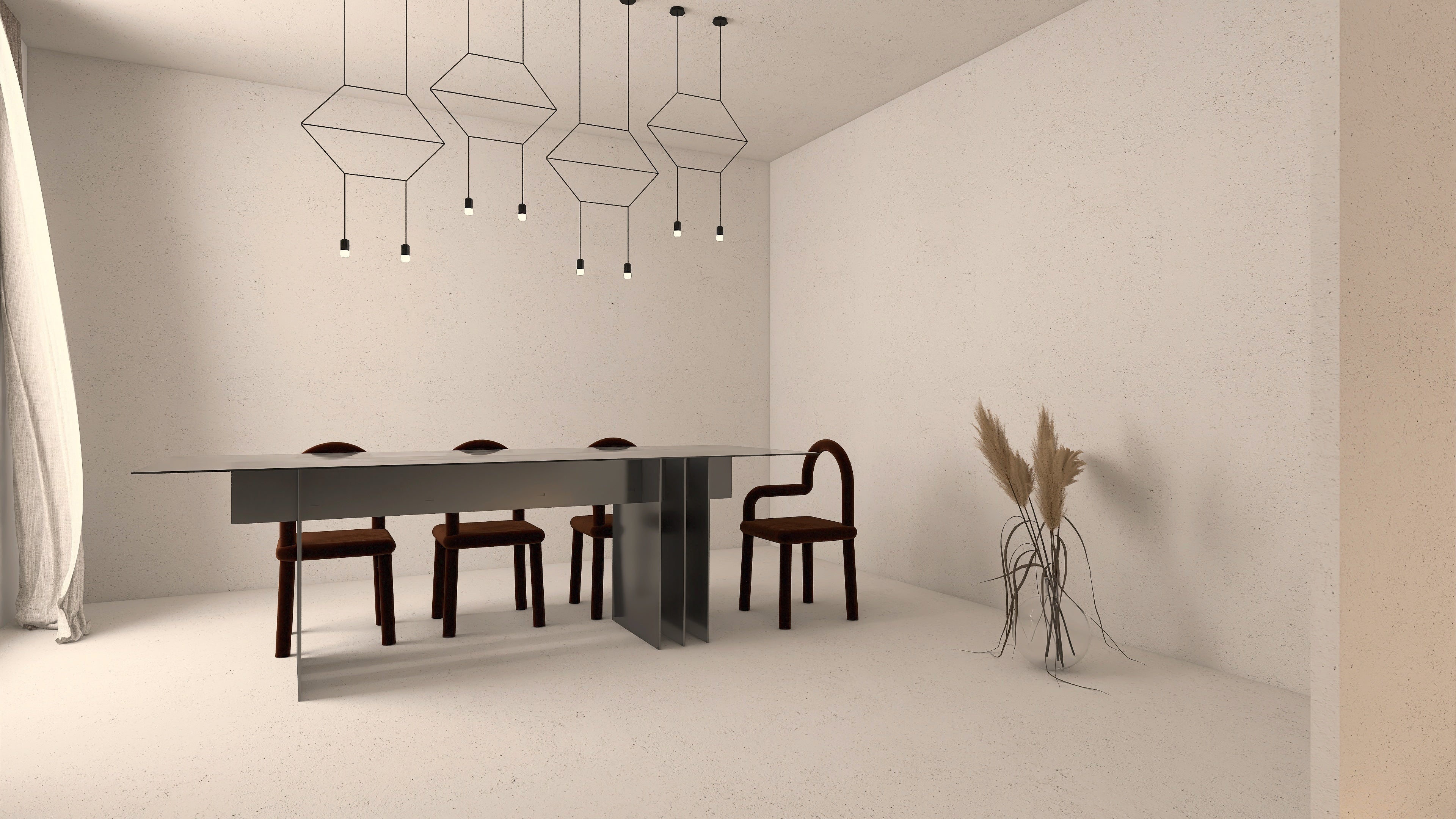 Structura masa metalica RITHM din otel de 8 mm, ideala pentru blaturi mari; design elegant si constructie robusta, perfecta pentru dining sau birou.