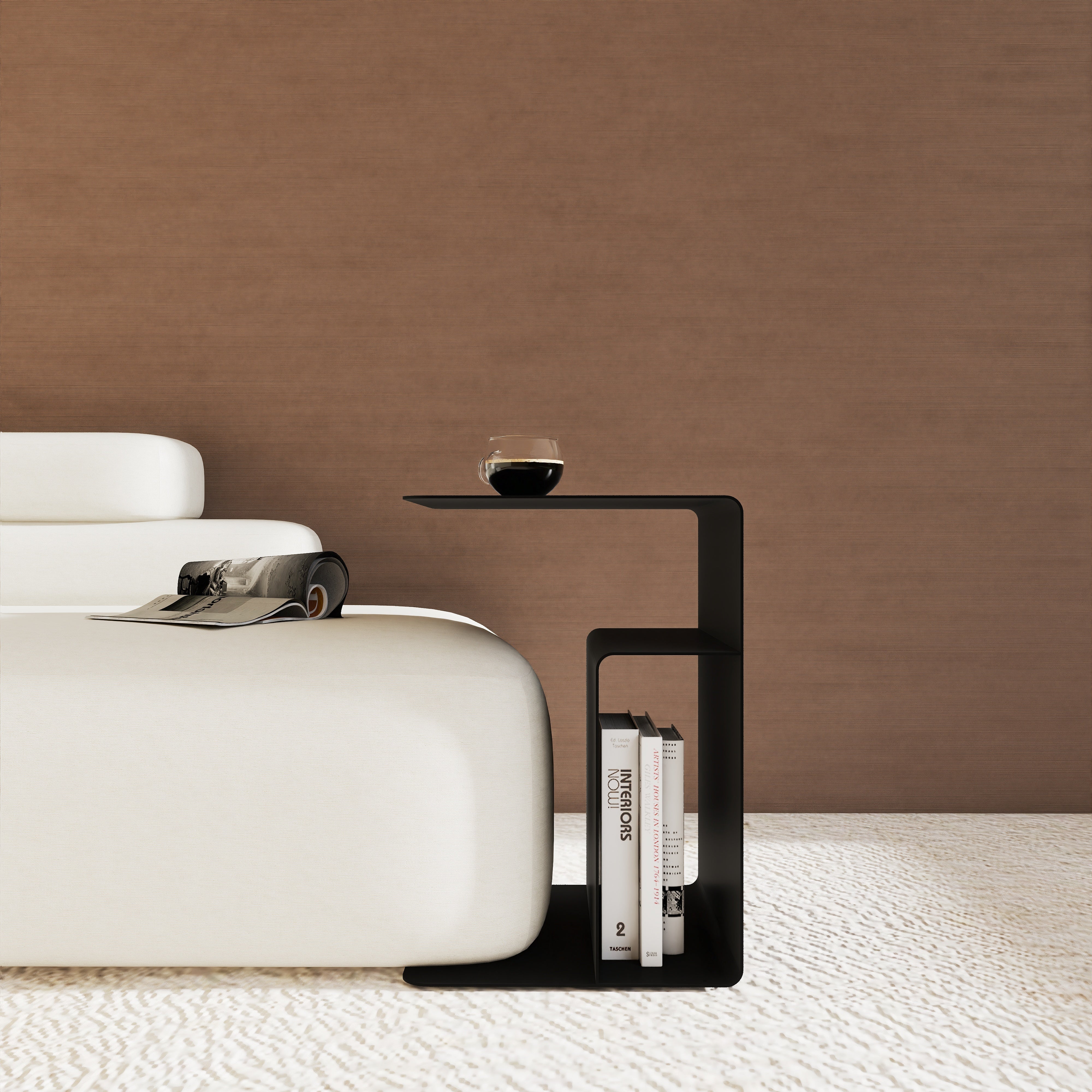 Măsuță BOOK în ambient contemporan, masă laterală versatilă pentru living sau dormitor