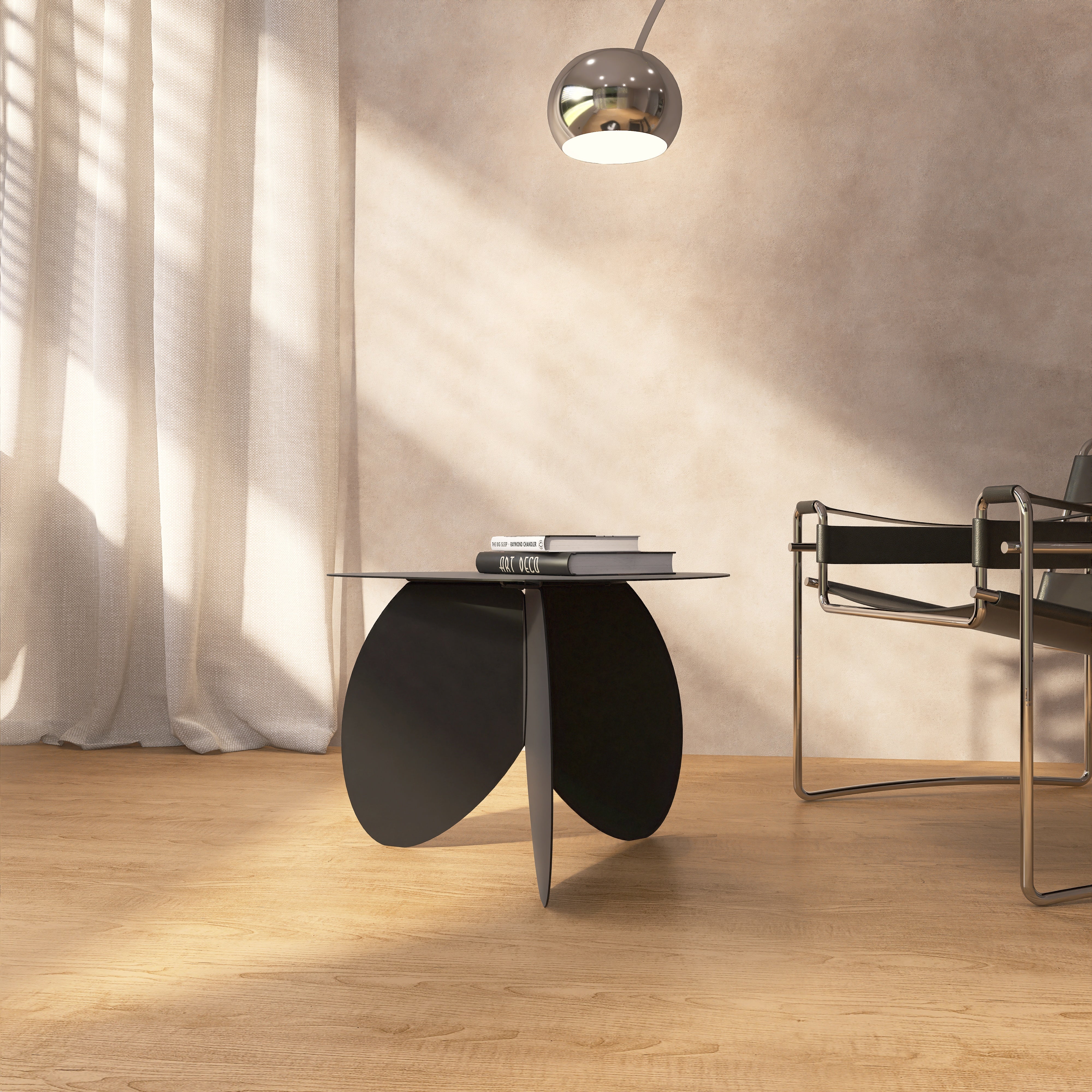 Masuta metalica FLOWER design delicat cu linii ondulate inspirate de petalele unei flori, ideala ca masuta de cafea- mono