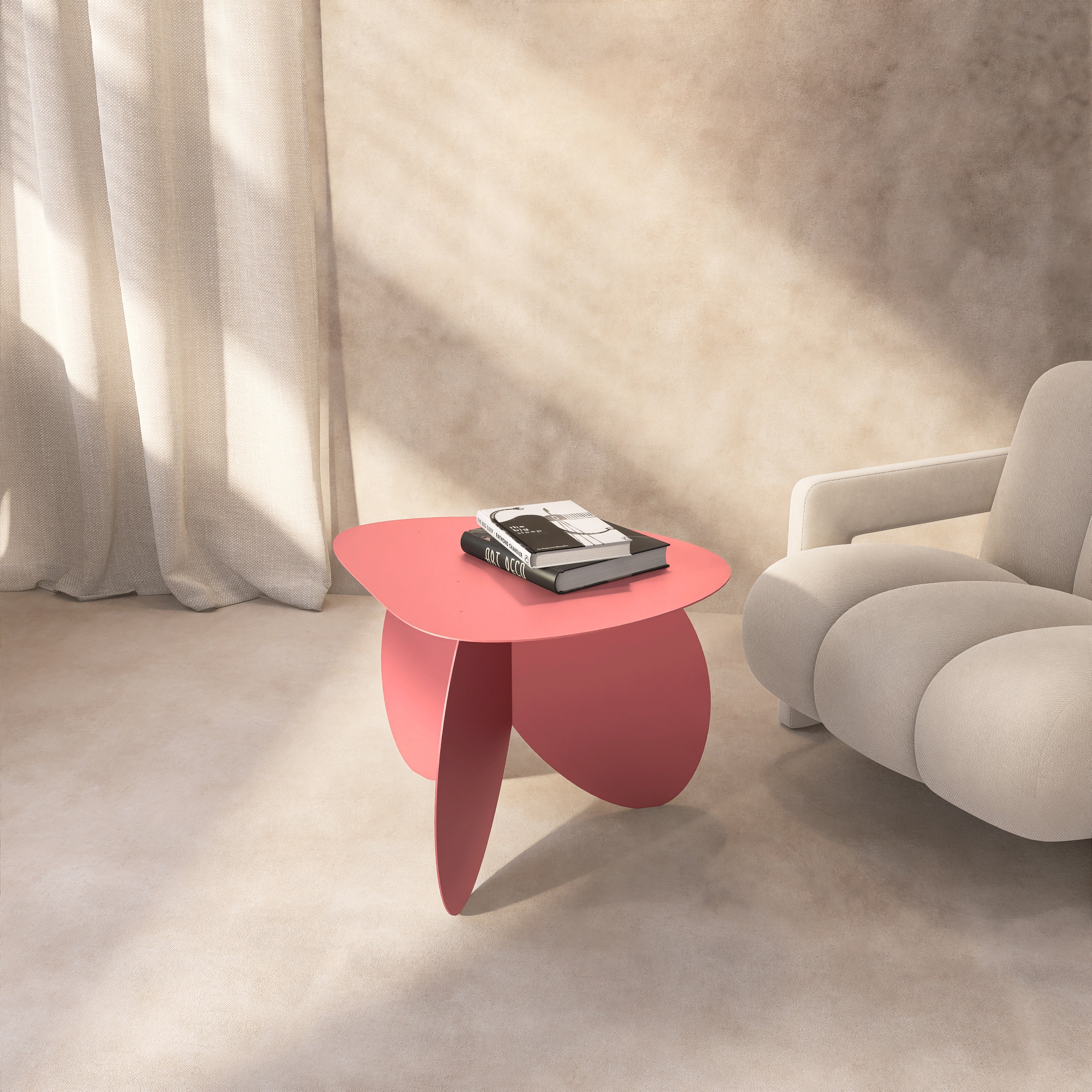 Masuta metalica FLOWER design delicat cu linii ondulate inspirate de petalele unei flori, ideala ca masuta de cafea- mono