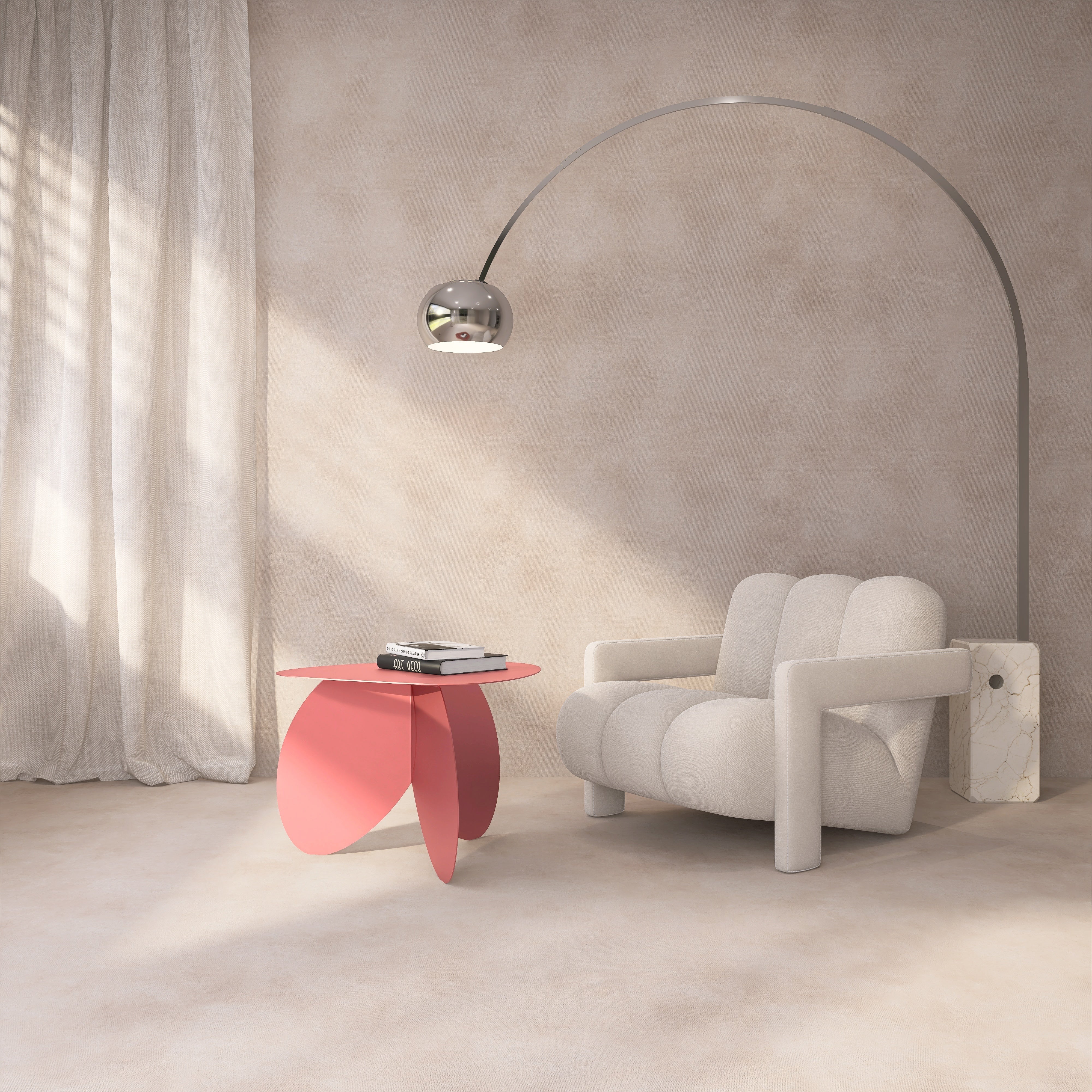 Masuta metalica FLOWER design delicat cu linii ondulate inspirate de petalele unei flori, ideala ca masuta de cafea - mono