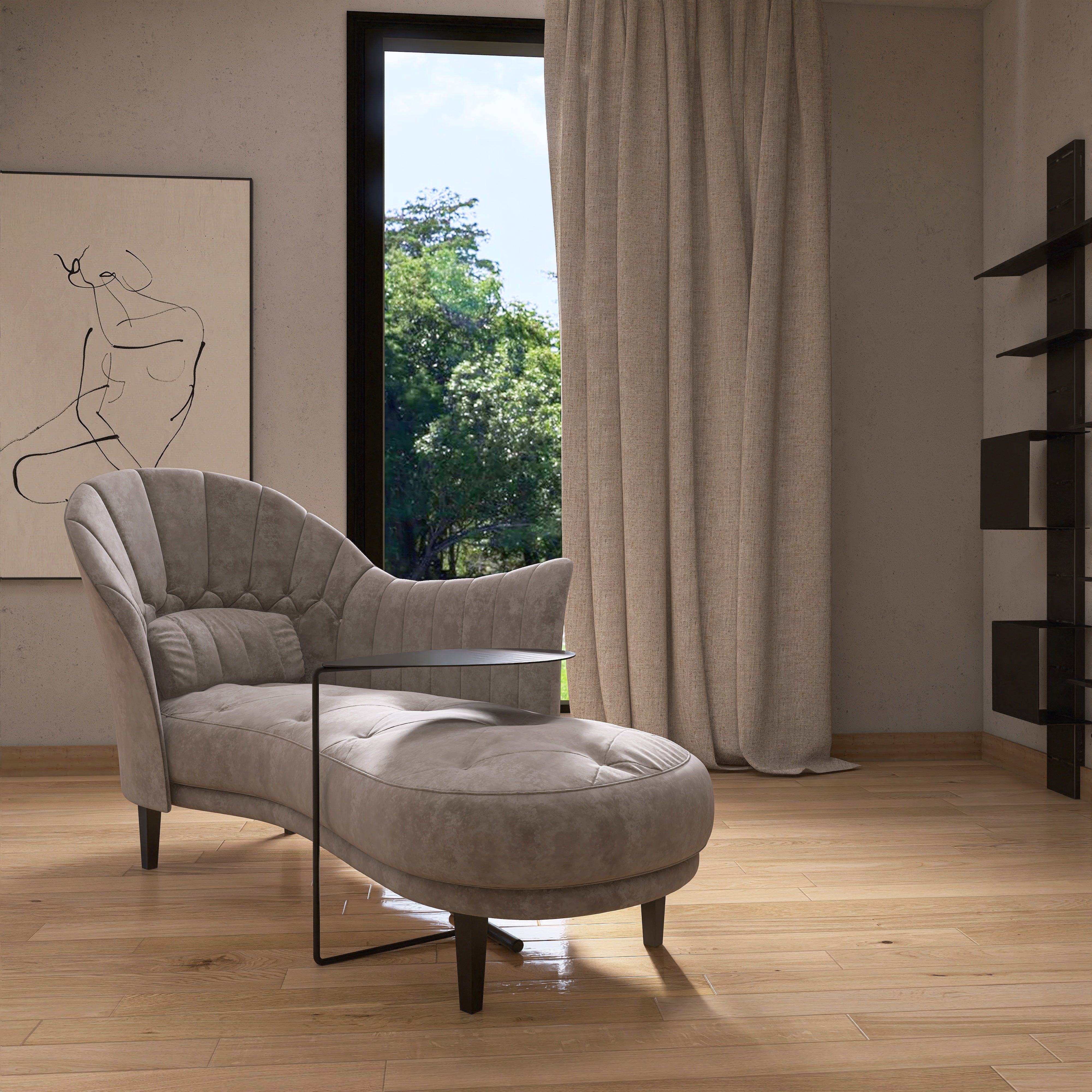 Masuta metalica LEAF design elegant inspirat din natura, cu forme delicate, ideală pentru living sau dormitor, fabricată din metal vopsit electrostatic, durabilă și rezistentă, disponibilă în două dimensiuni - mono