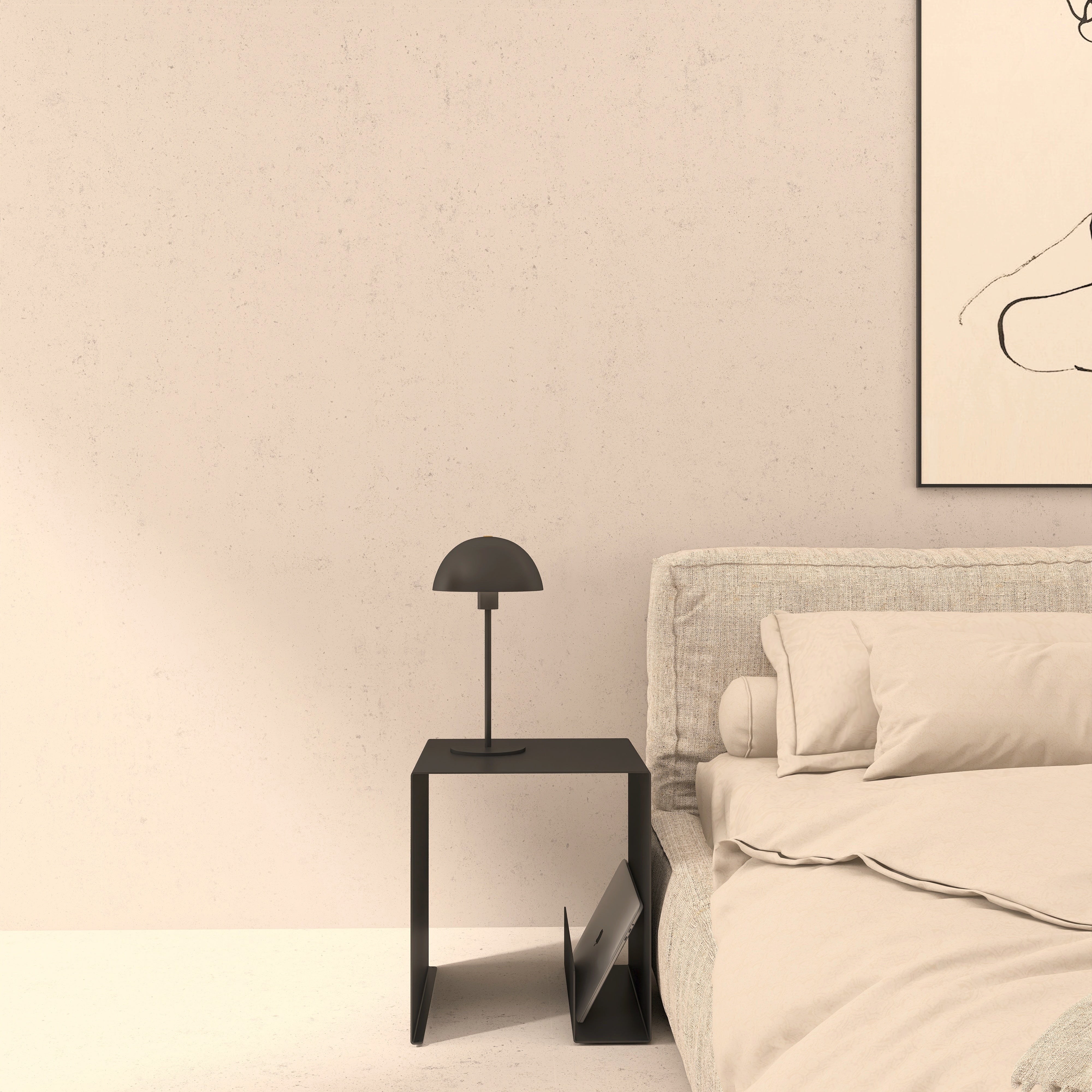 Noptiera metalica BY SIDE design modern si functional, realizata din otel de inalta calitate, potrivita pentru interior si exterior, cu suport pentru laptop sau carti- mono