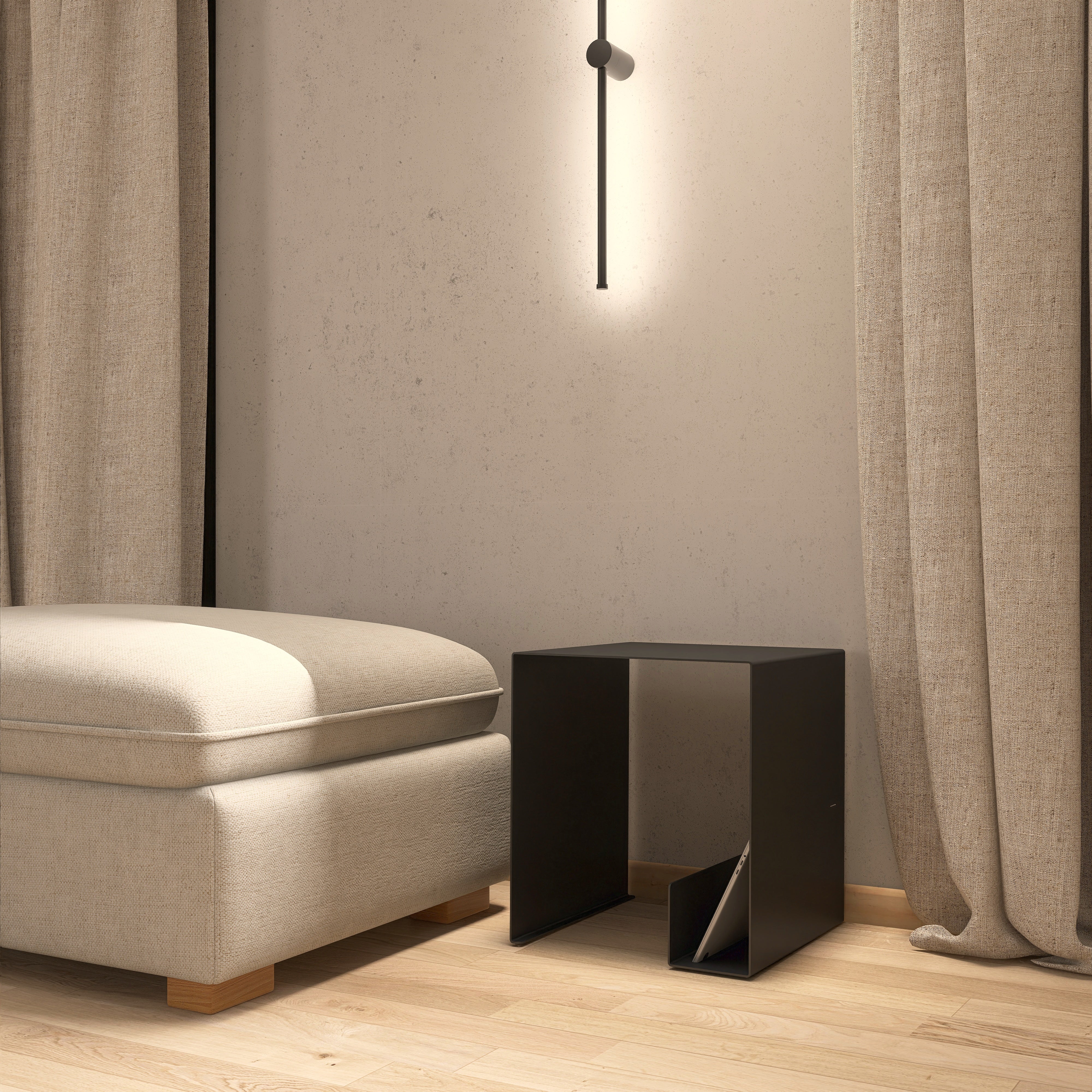 Noptiera metalica BY SIDE design modern si functional, realizata din otel de inalta calitate, potrivita pentru interior si exterior, cu suport pentru laptop sau carti- mono