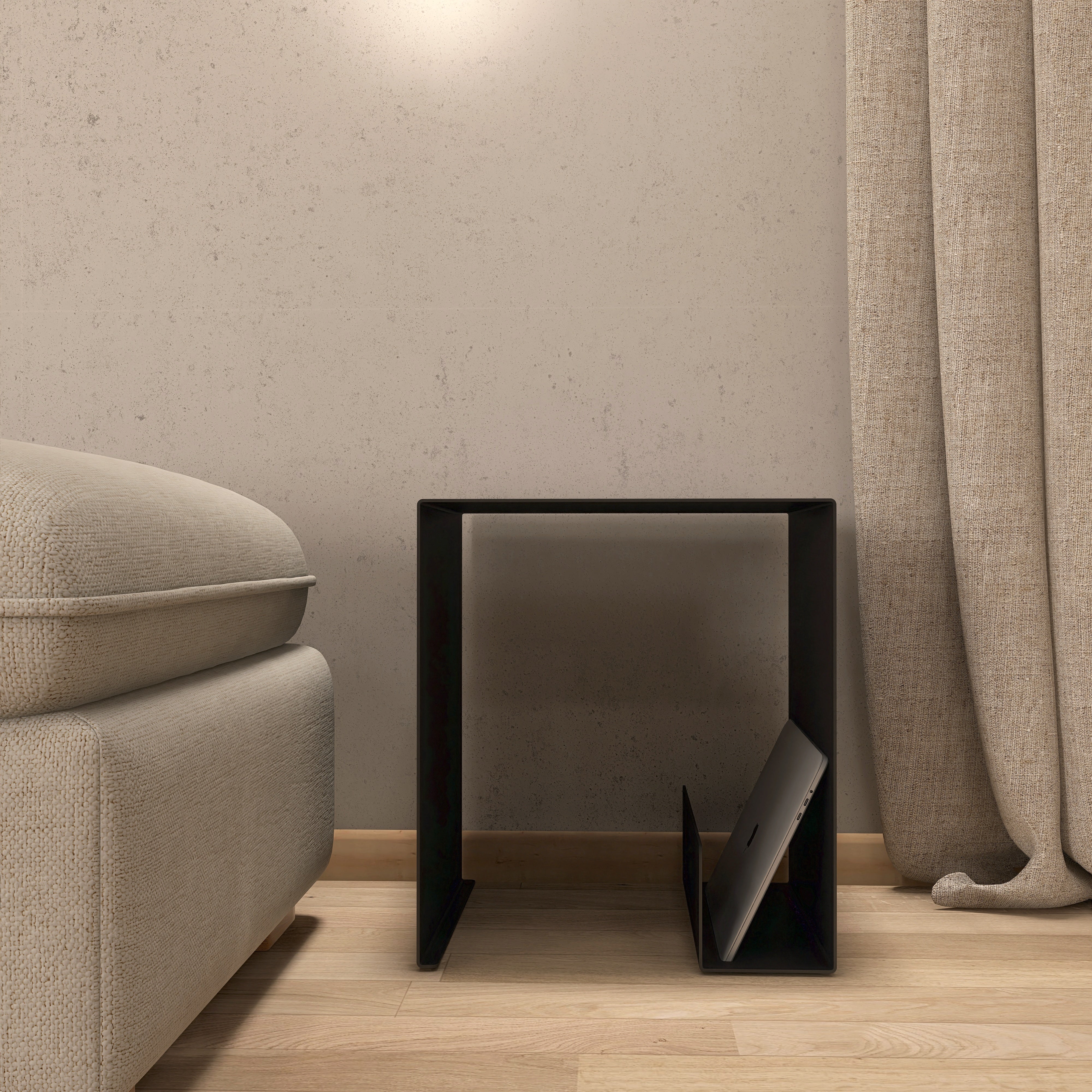 Noptiera metalica BY SIDE design modern si functional, realizata din otel de inalta calitate, potrivita pentru interior si exterior, cu suport pentru laptop sau carti- mono