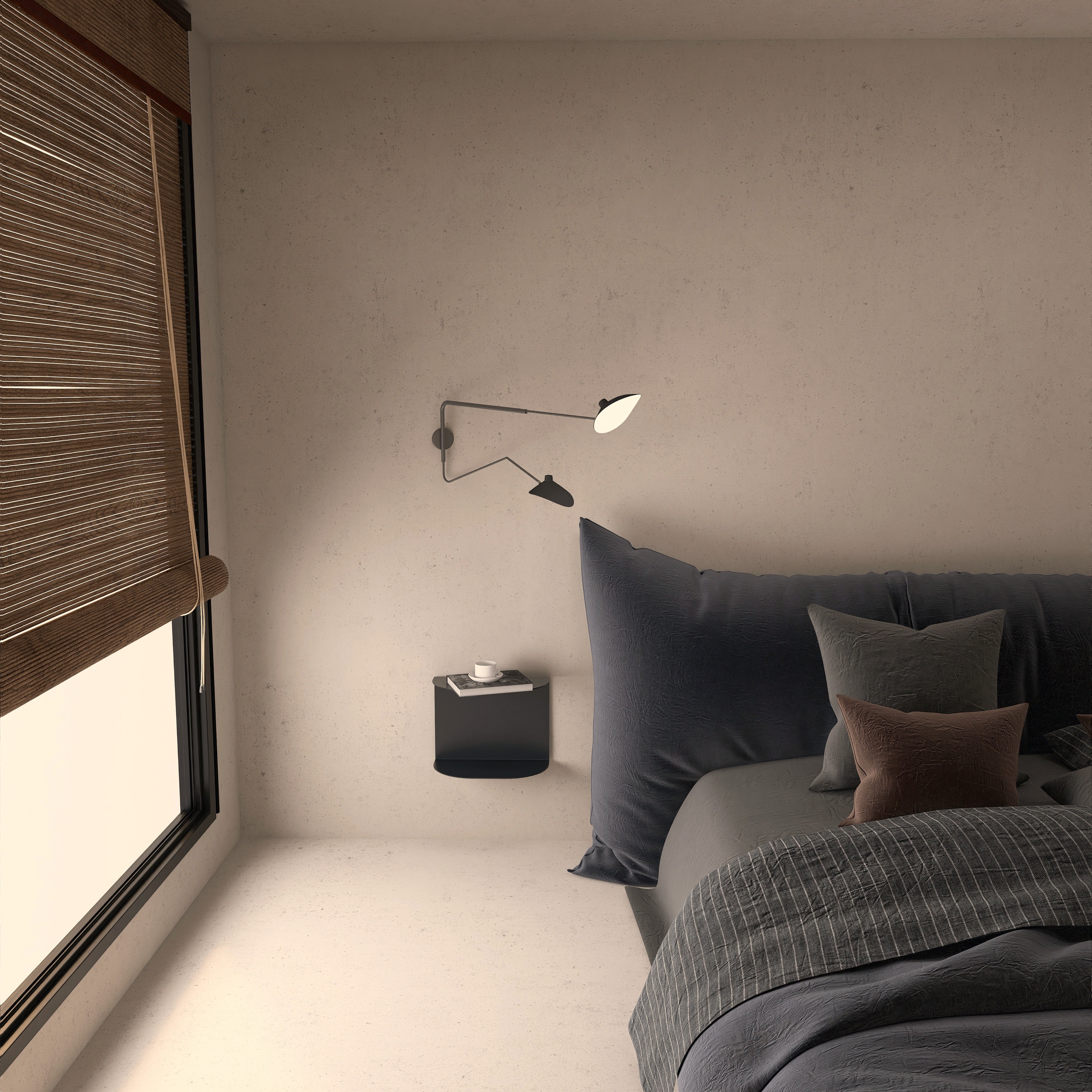 Noptiera metalica de perete CURVE din aluminiu solutie compacta si rezistenta