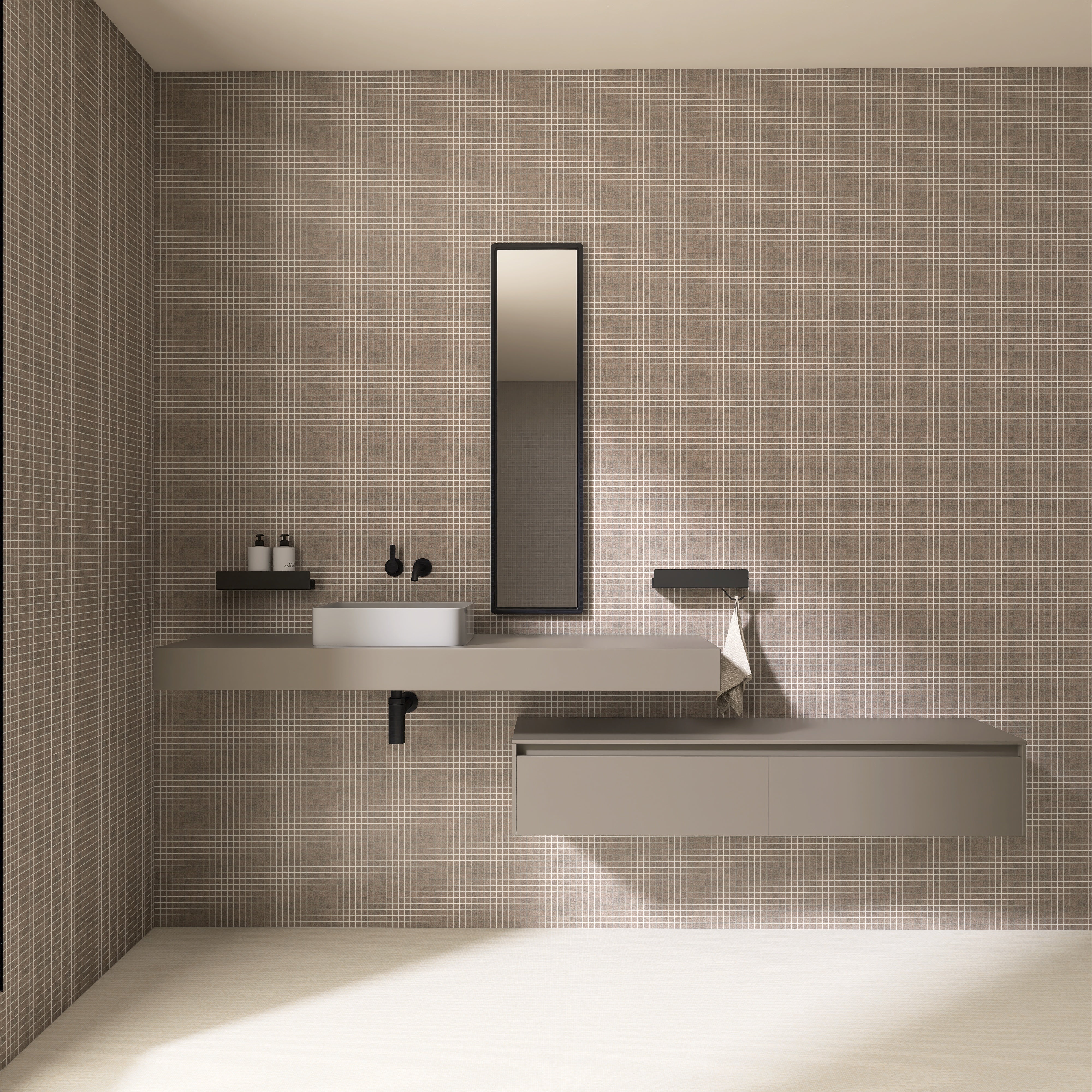 Polita metalica de baie LINE 2 – raft elegant din aluminiu, ideal ca etajera si suport pentru prosoape si produse de igiena, perfect pentru o baie ordonata si moderna.