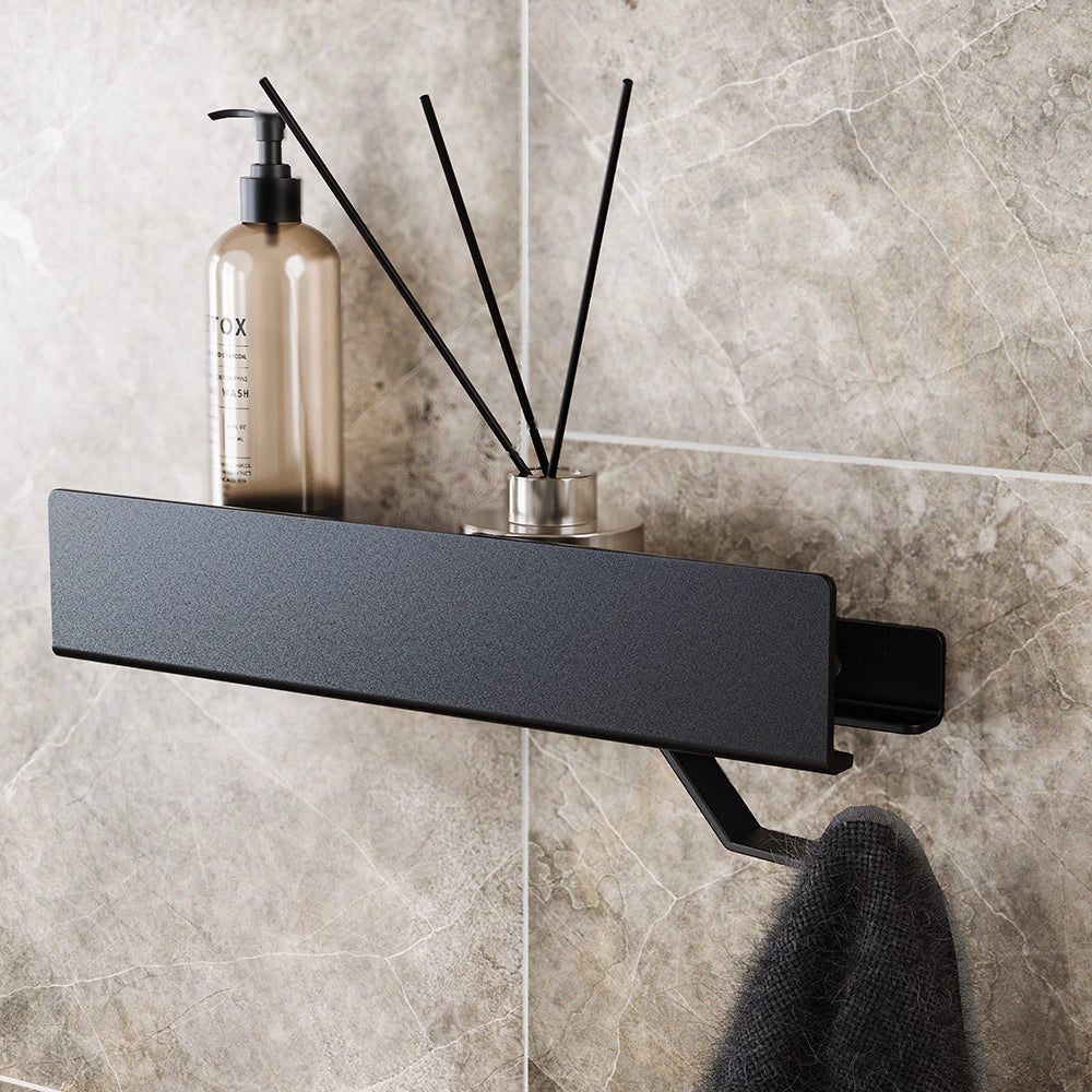 Polita metalica de baie LINE 2 – raft elegant din aluminiu, ideal ca etajera si suport pentru prosoape si produse de igiena, perfect pentru o baie ordonata si moderna.