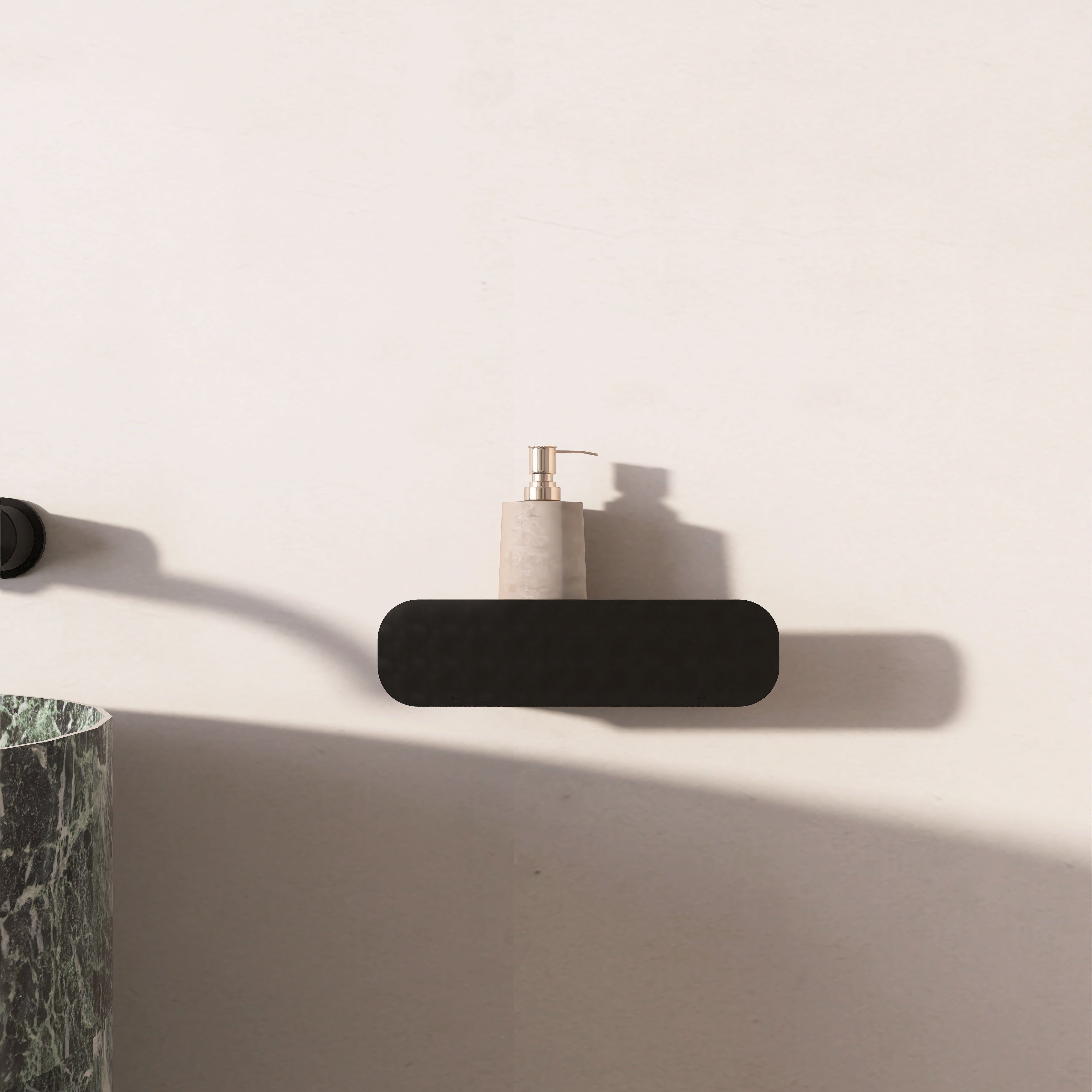 Polița metalică HIDE 1 neagră 40CM din aluminiu pentru baie, design minimalist