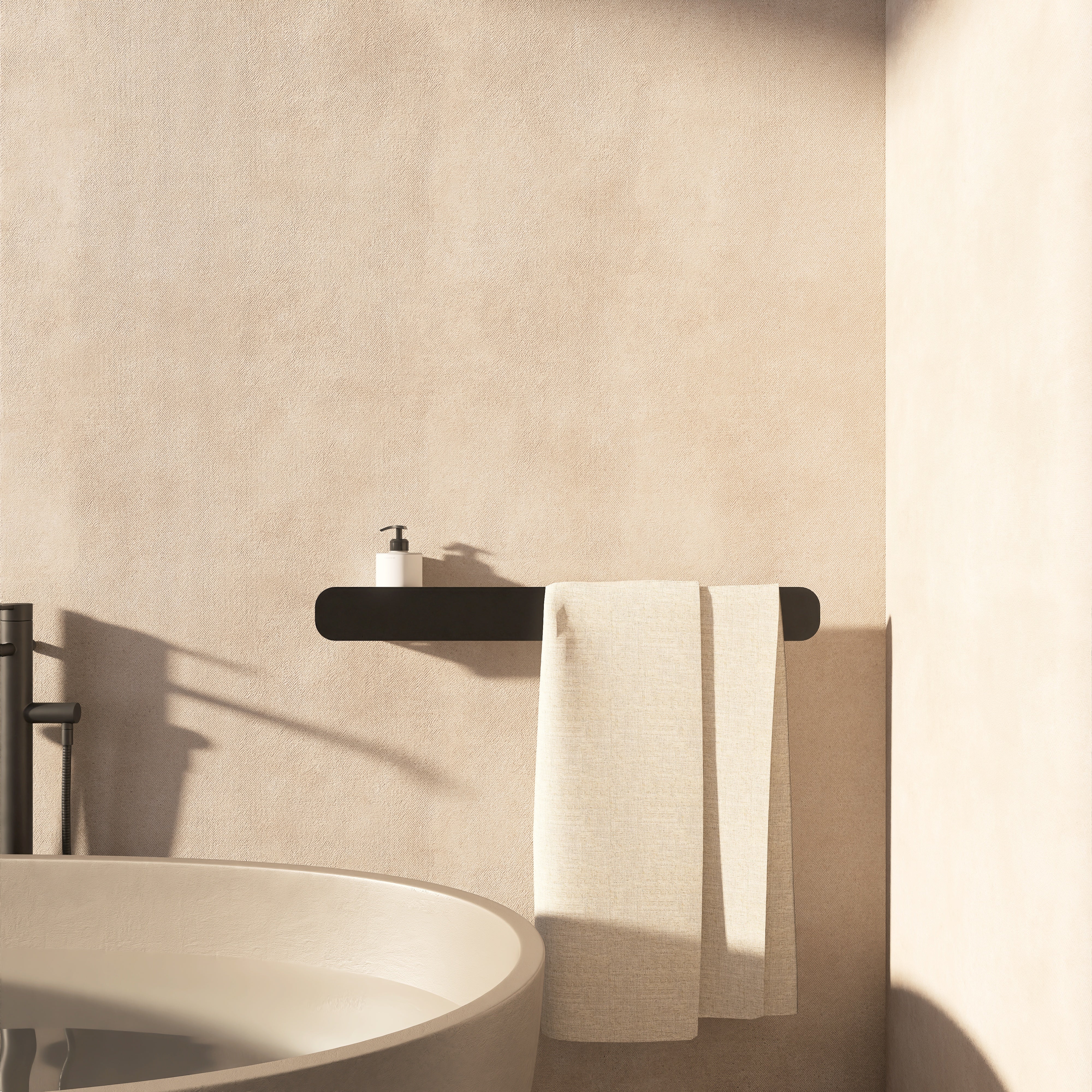 Polita metalica HIDE 4 – raft elegant din aluminiu, ideal ca etajera si suport pentru prosoape si produse de igiena, perfecta pentru o baie ordonata si moderna.