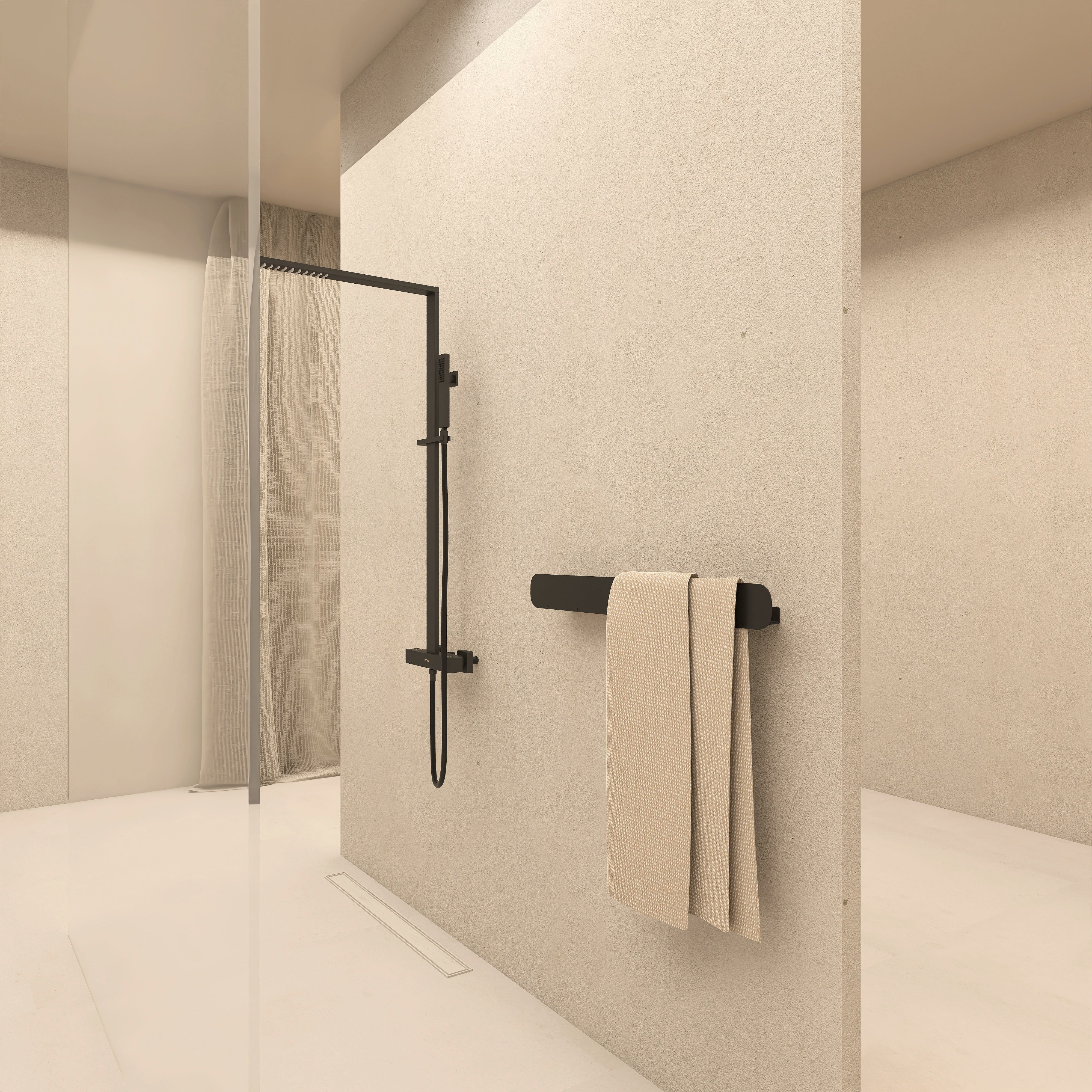 Polita metalica HIDE 4 – raft elegant din aluminiu, ideal ca etajera si suport pentru prosoape si produse de igiena, perfecta pentru o baie ordonata si moderna.