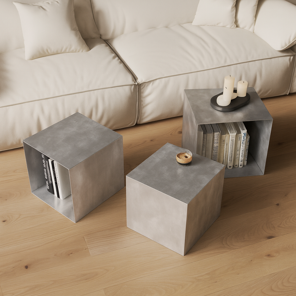 Raft aluminiu Vinyl Cube pentru viniluri, masuta cafea si noptiera, design modular sustenabil