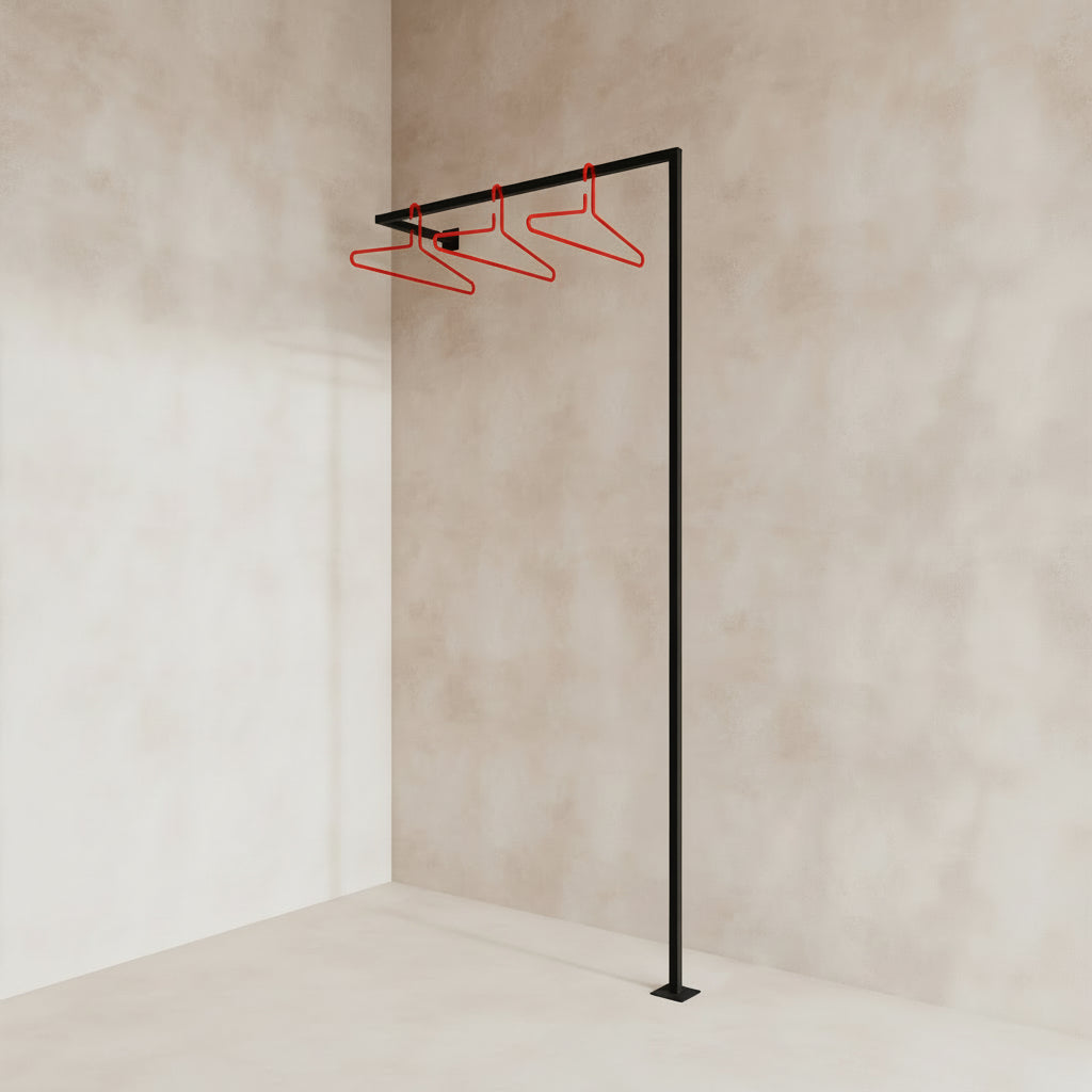 Set cuier TP1 și umerașe LINE pentru hol - soluție completă de organizare, design minimalist din oțel rezistent, pachet avantajos