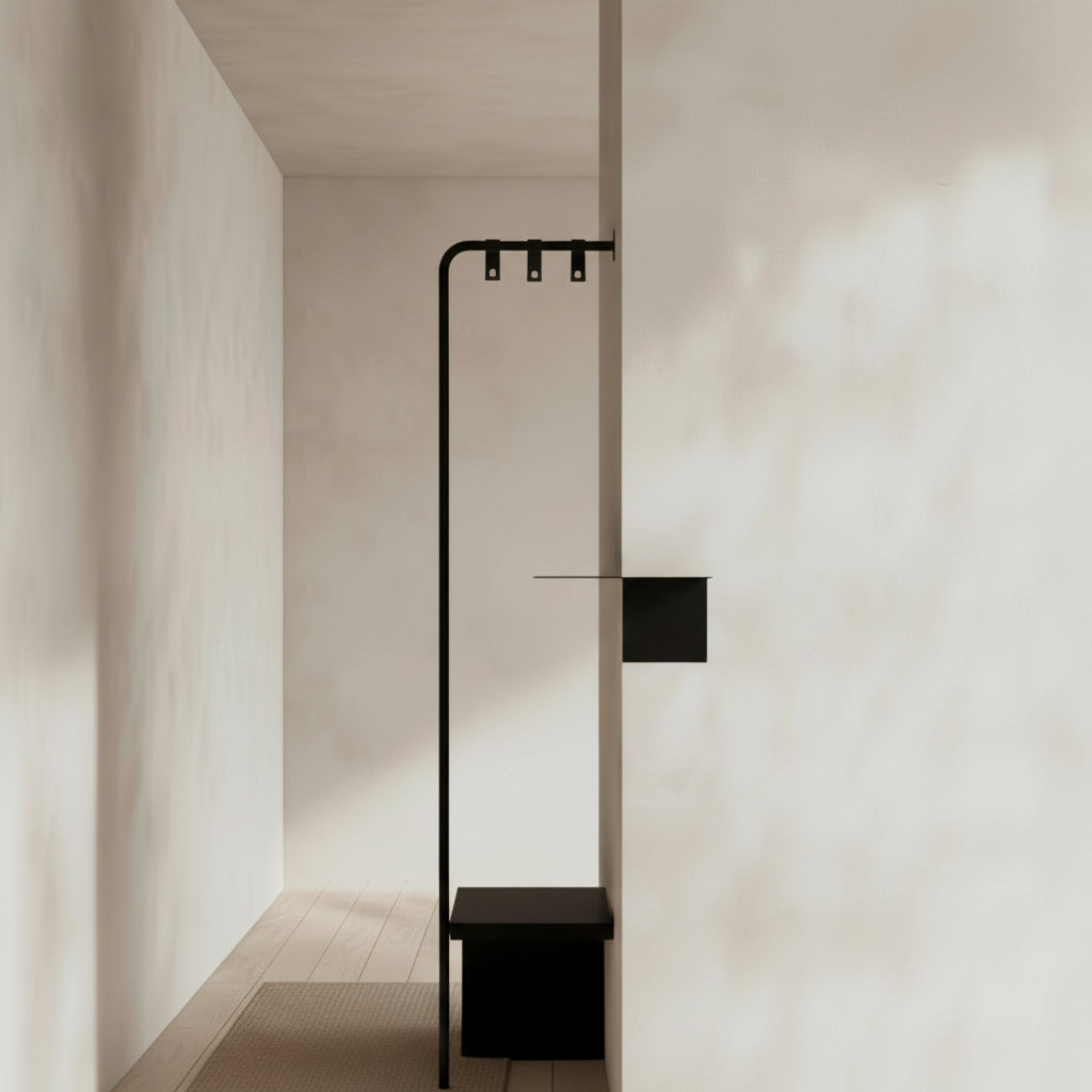 Set cuier WELCOME și etajeră SQUARE pentru hol - design rafinat cu agățători și șezuț îmbrăcat în piele naturală, soluție completă de organizare