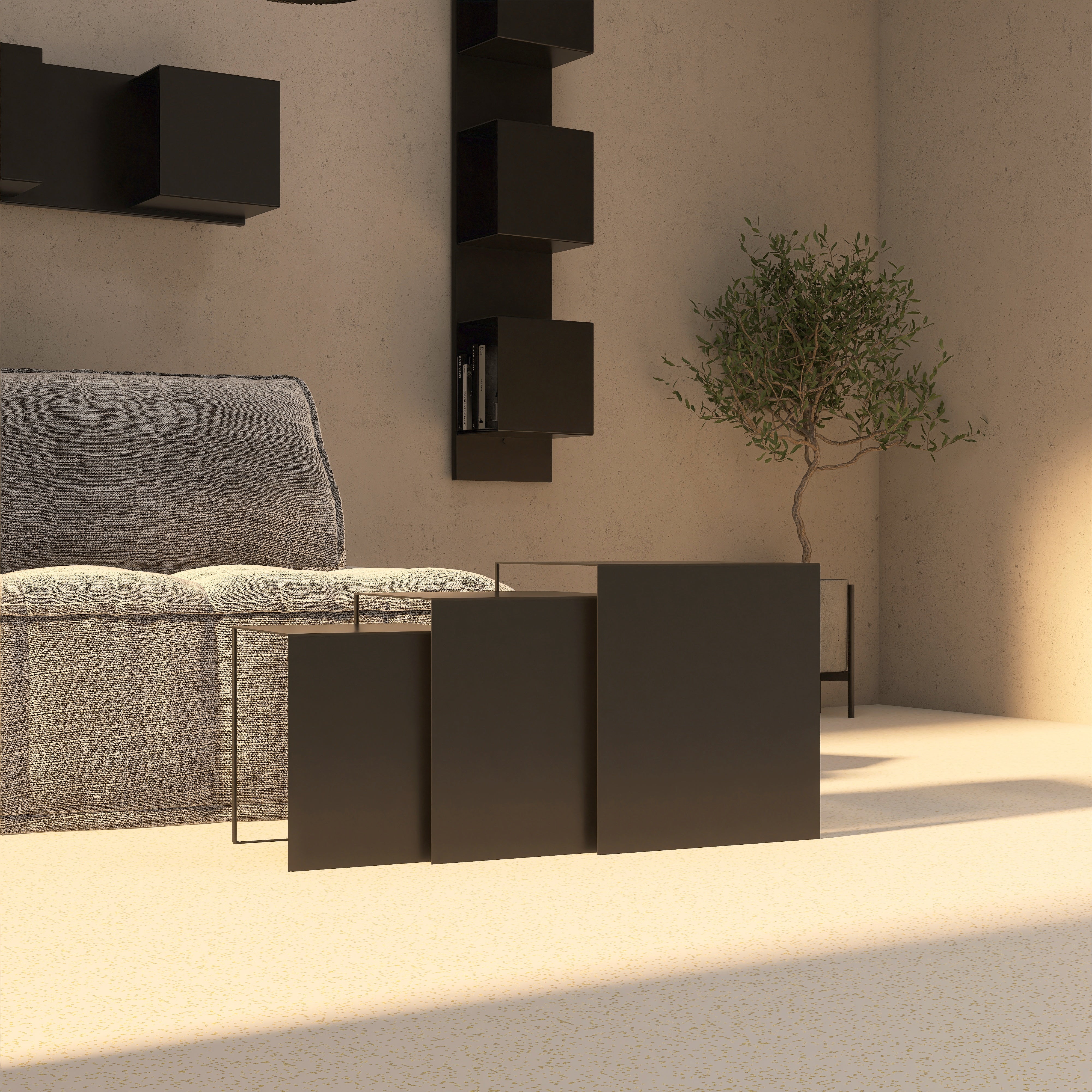 Set masute metalice GEOMETRY design modern inspirat din forme geometrice simple, cu finisaje premium, ideal pentru living, dormitor sau terasa - mono