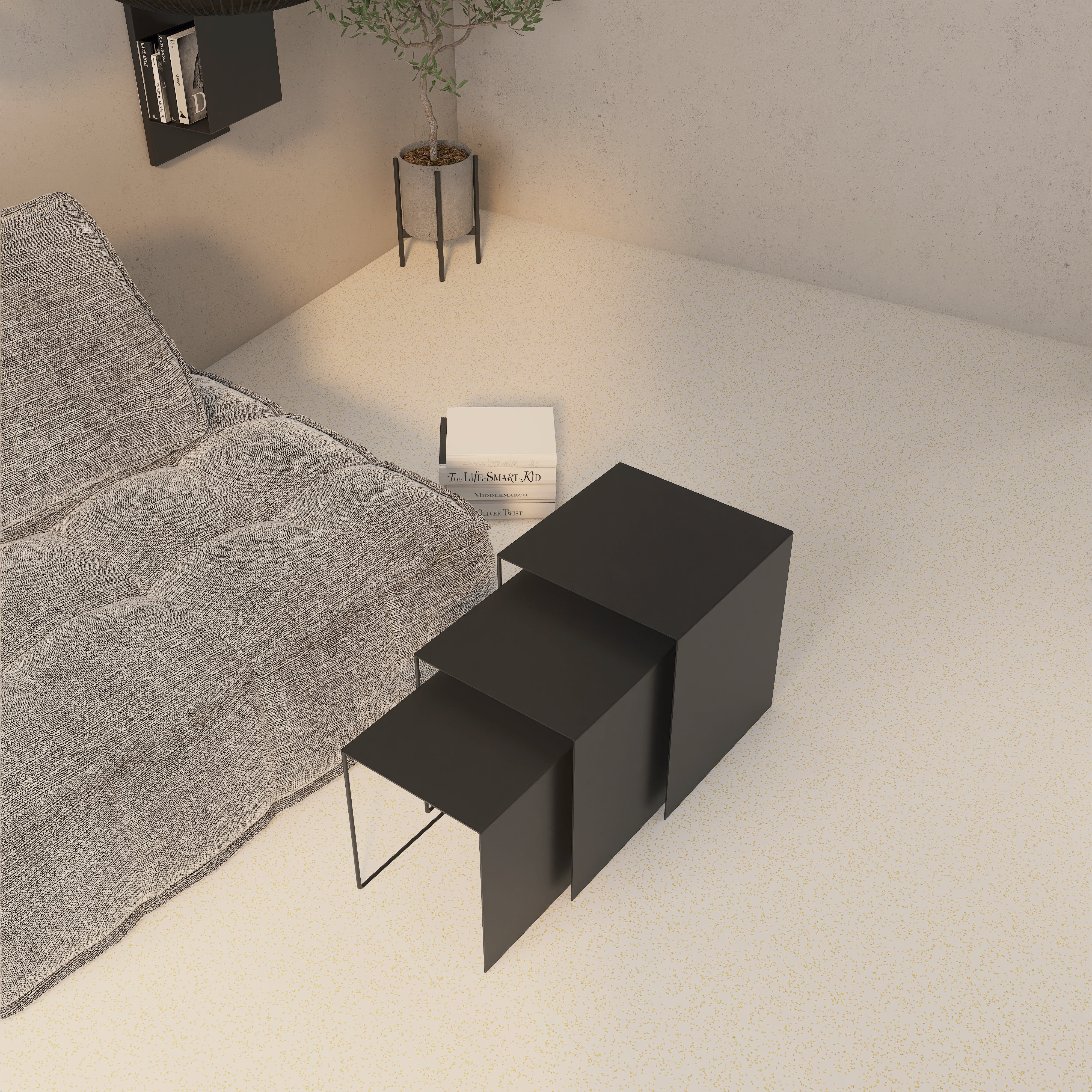 Set masute metalice GEOMETRY  design modern inspirat din forme geometrice simple, cu finisaje premium, ideal pentru living, dormitor sau terasa- mono