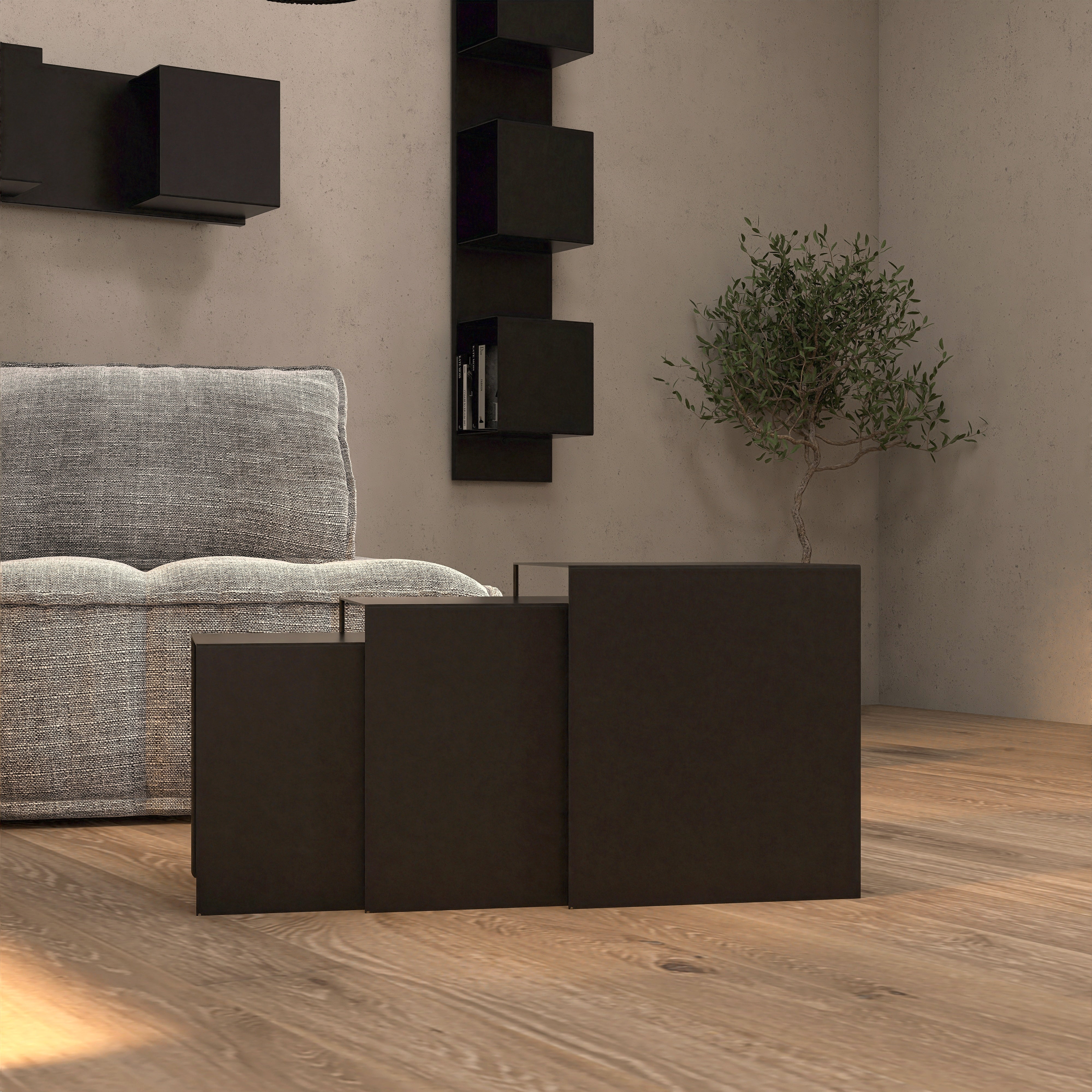 Set masute metalice GEOMETRY  design modern inspirat din forme geometrice simple, cu finisaje premium, ideal pentru living, dormitor sau terasa- mono