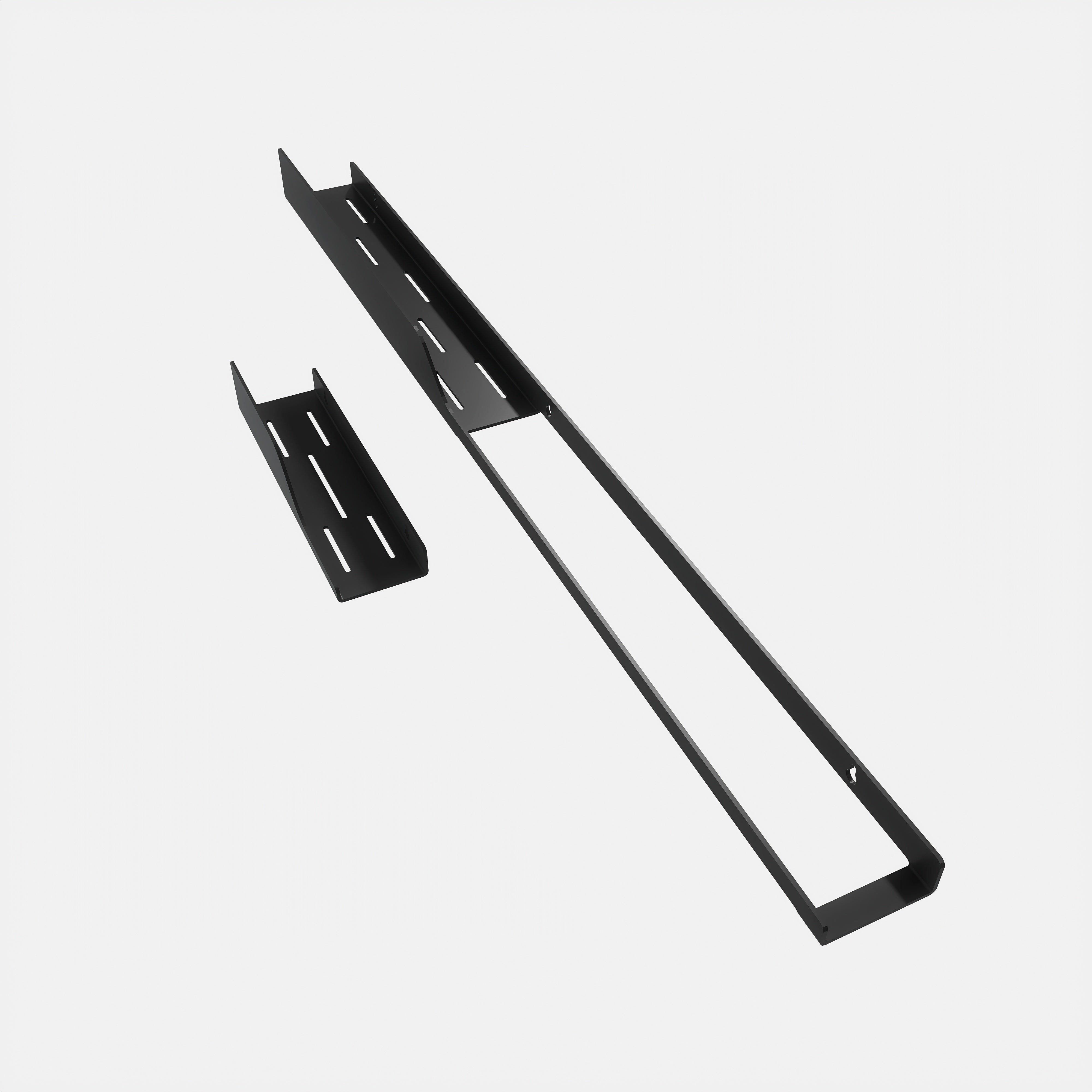 Set polițe metalice baie WAVE 1 (30 cm) și WAVE 4 (100 cm) cu finisaj vopsit electrostatic, montate pe perete alb