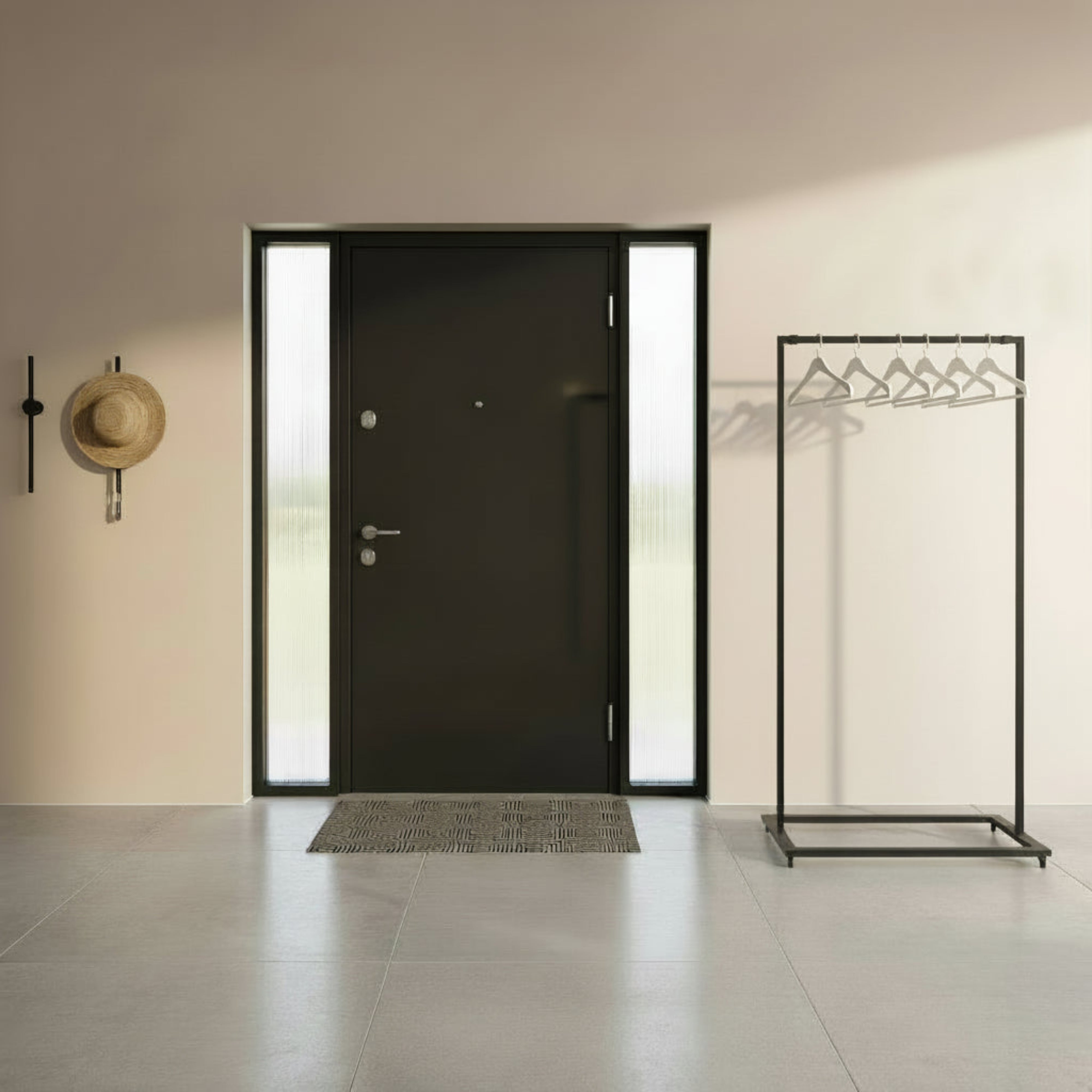 Suport haine 80cm din oțel cu roți, design minimalist și structură rezistentă, ideal pentru hol.