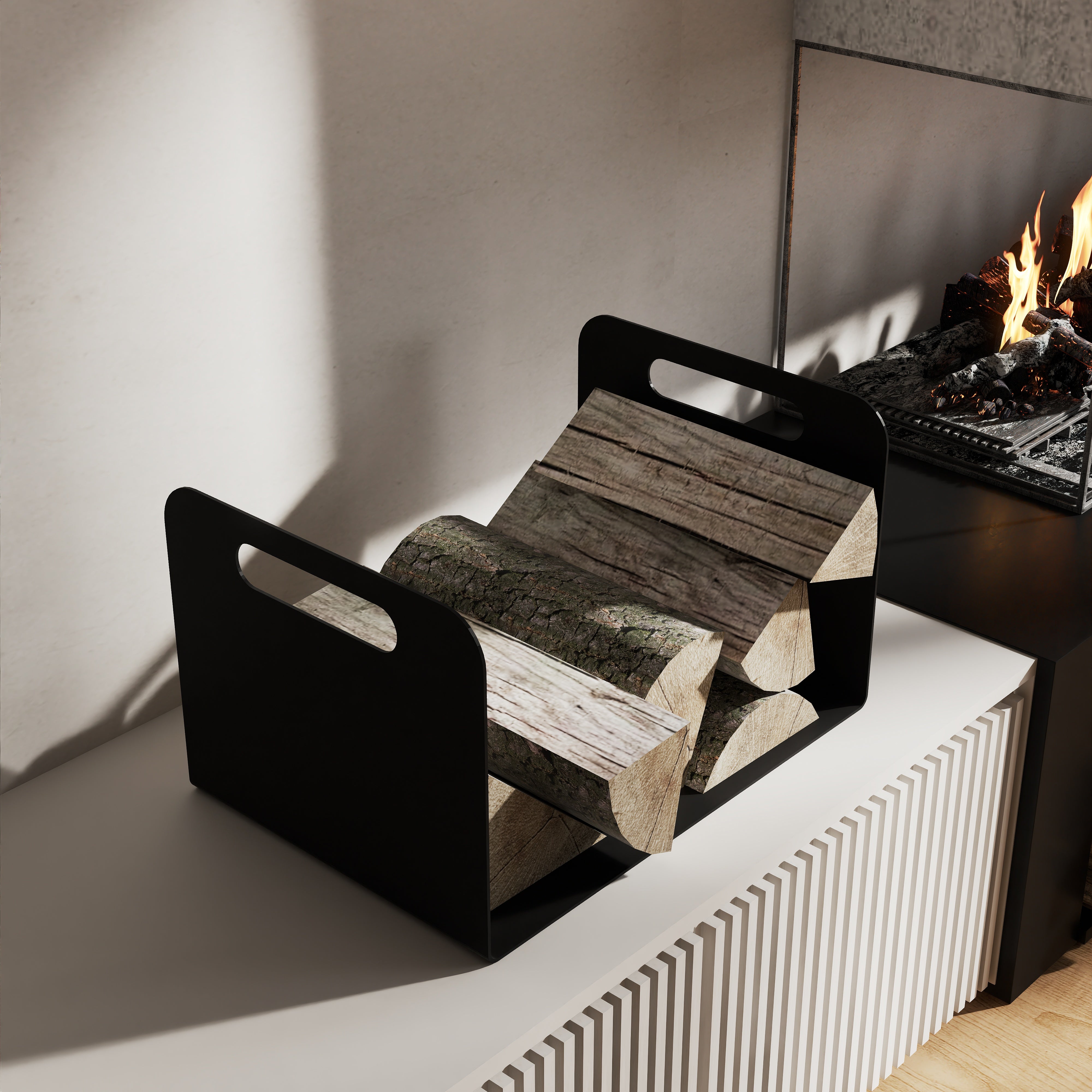 Cos pentru lemne model U din otel vopsit electrostatic, design compact si modern