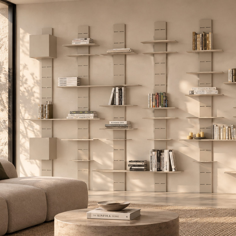 Biblioteca modulara din metal cu posibilitati infinite de configurare. Usor de reconfigurat, cu capacitate mare de stocare a cartilor, cu polite potrivite pentru diverse utilizari.