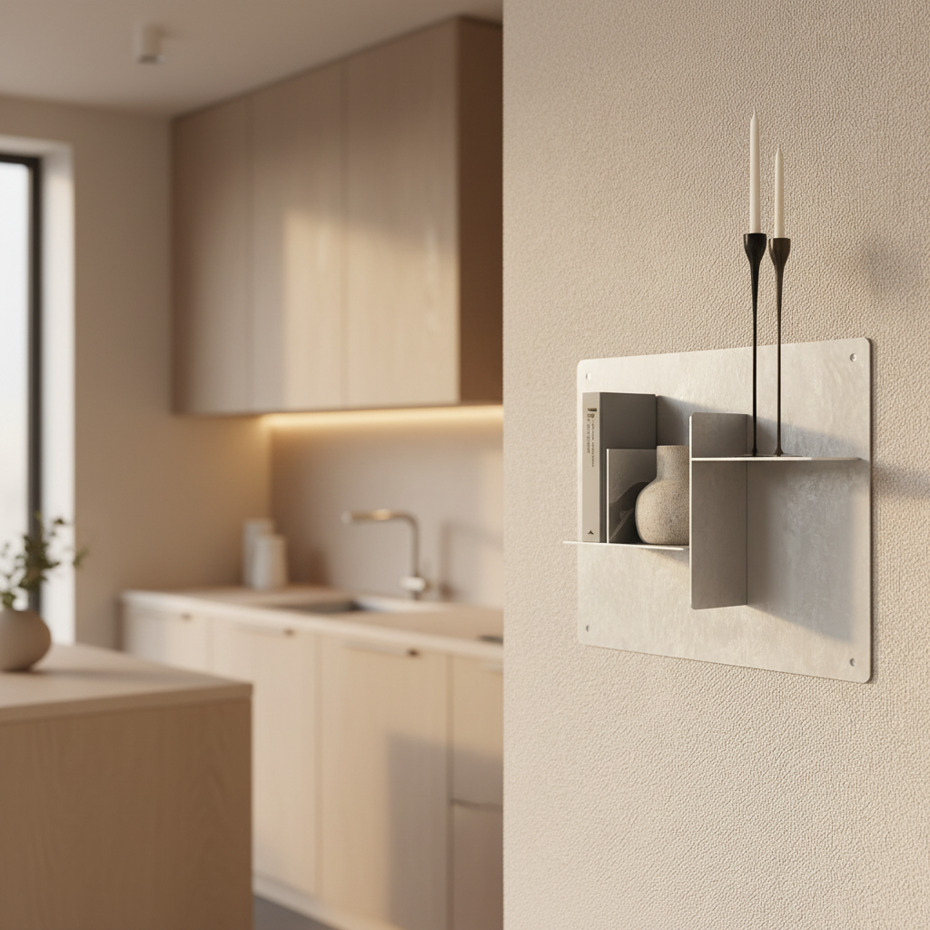 Etajeră aluminiu RAW pentru bucatarie- finisaj manual nevopsit, textură naturală unică