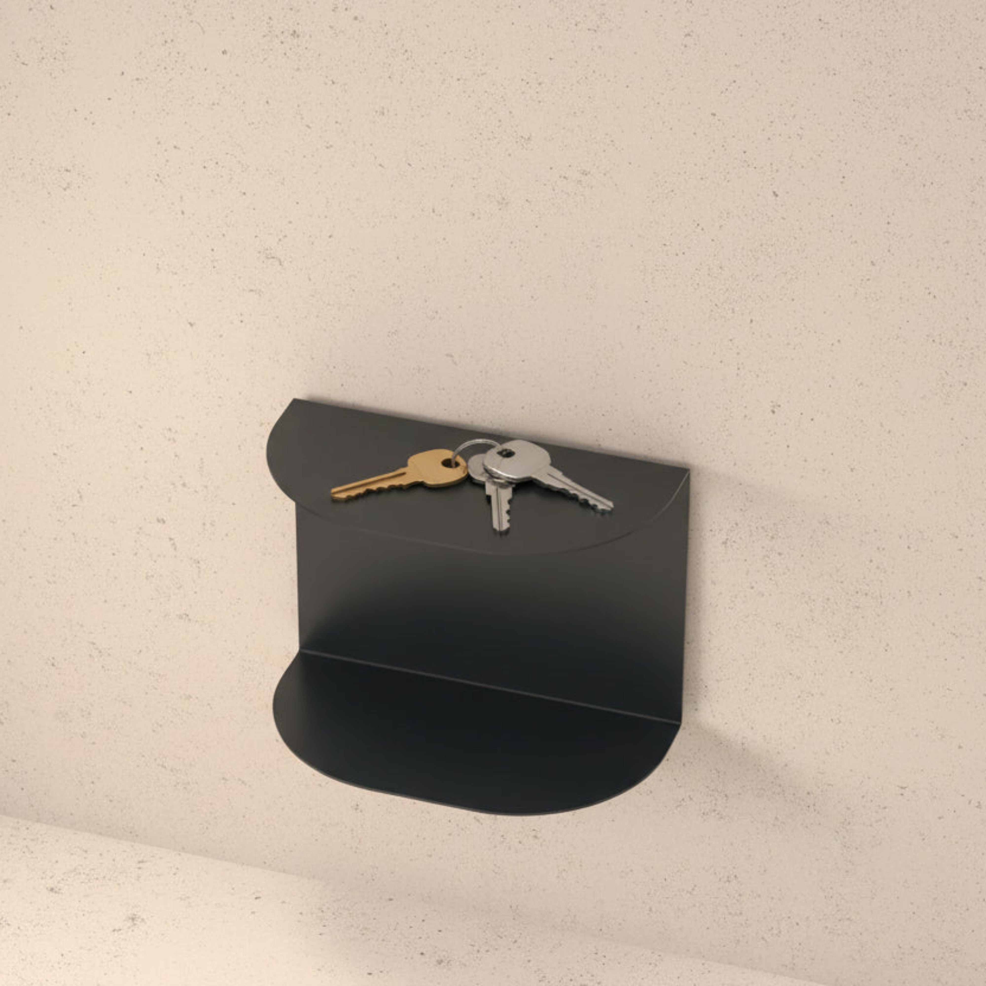 Etajeră CURVE de perete pentru hol - aluminiu negru mat, perfectă pentru chei și obiecte mici
