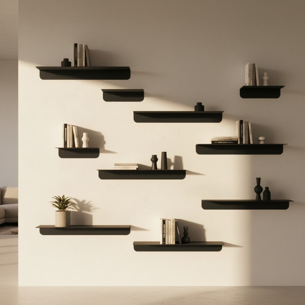 Etajeră metalică  Fly din aluminiu vopsit electrostatic, design minimalist, ideală pentru living, baie si hol. 