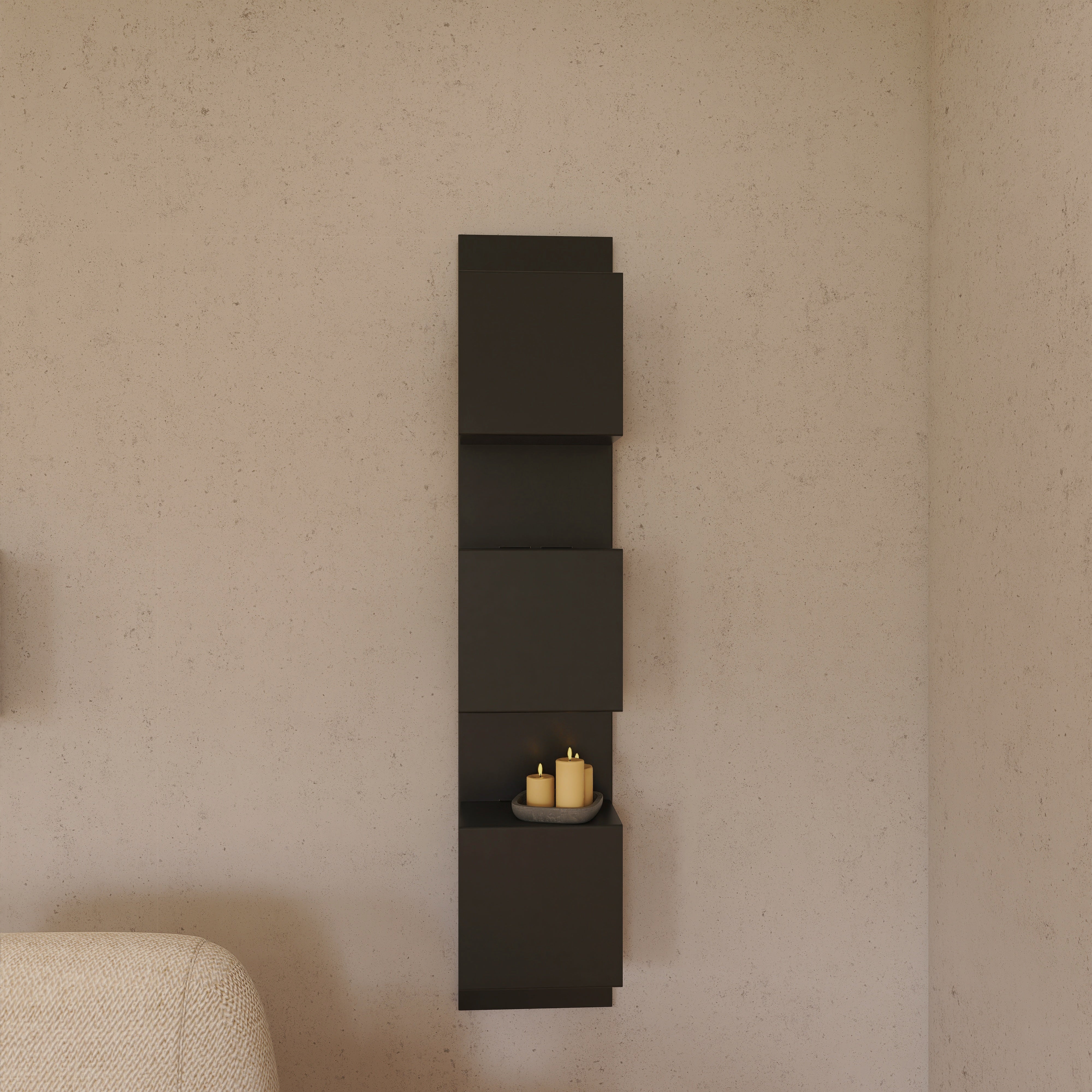 Bibliotecă metalică KUBIQUE 1 cu 3 rafturi cubice din oțel și aluminiu, design minimalist timeless pentru living modern