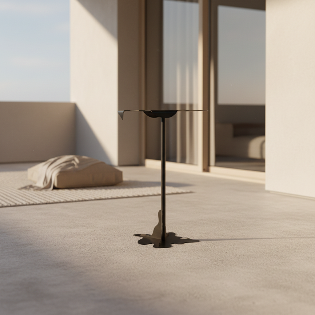  Masă metalica DEW  finisaj negru pe terasă, design freestanding elegant, ideală pentru petreceri în aer liber
