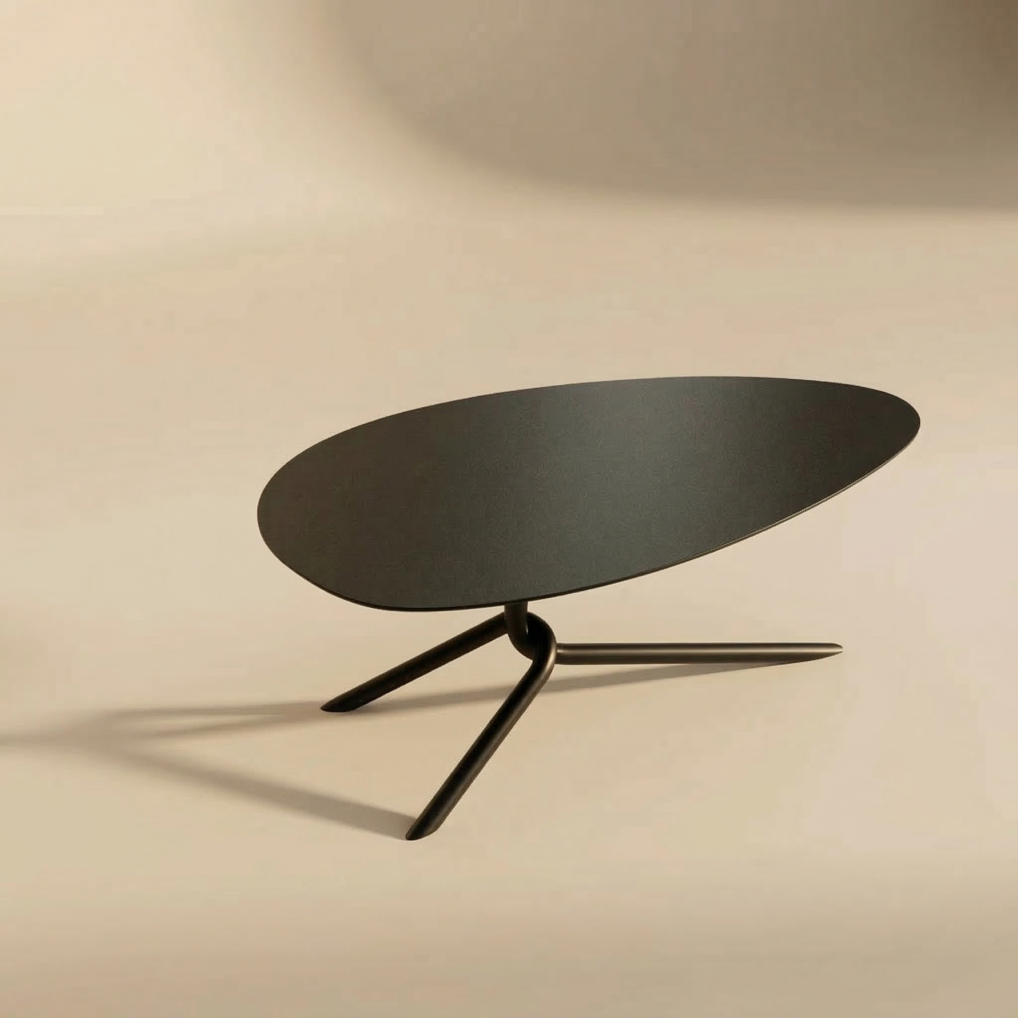 Măsuță metalică EGG cu design organic, finisajelegant, negru texturat, vopsire electrostatică premium, pentru living sau terasă