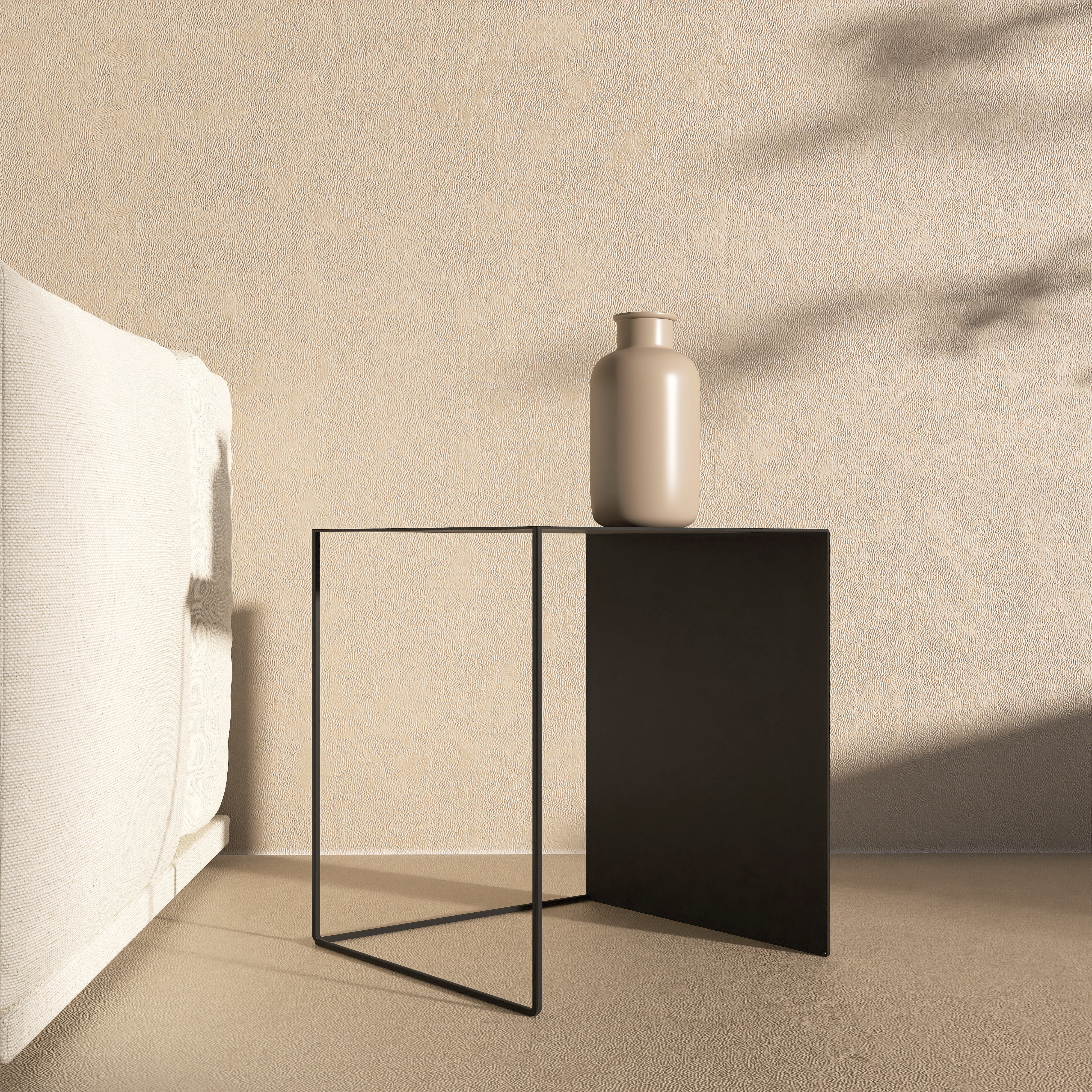 Masuta Geometry M din aluminiu, design minimalist si structura moderna, ideala ca noptiera sau suport decorativ