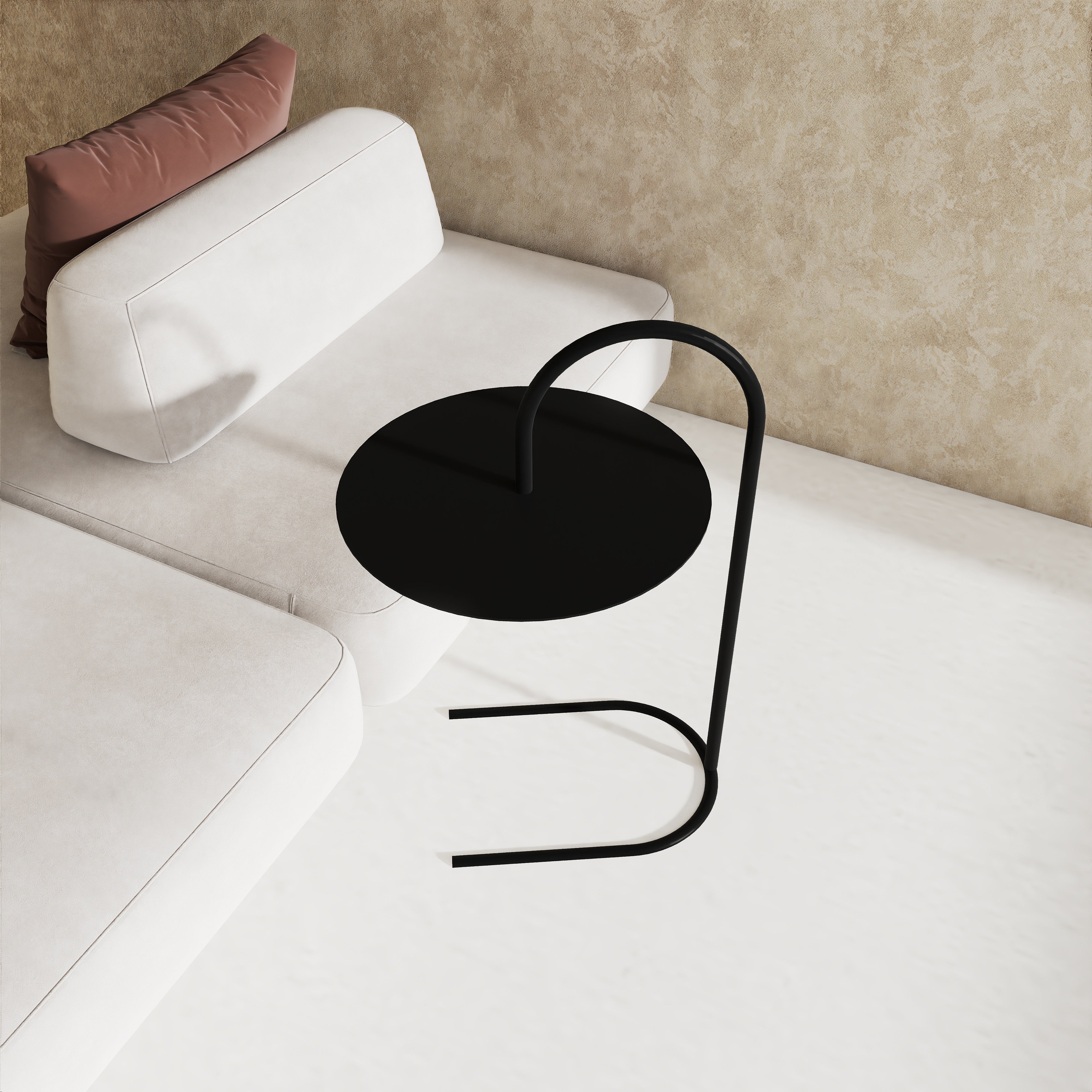 Măsuță metalică TALER 1 cu design industrial modern, picior din țeavă metalică și finisaj vopsit electrostatic