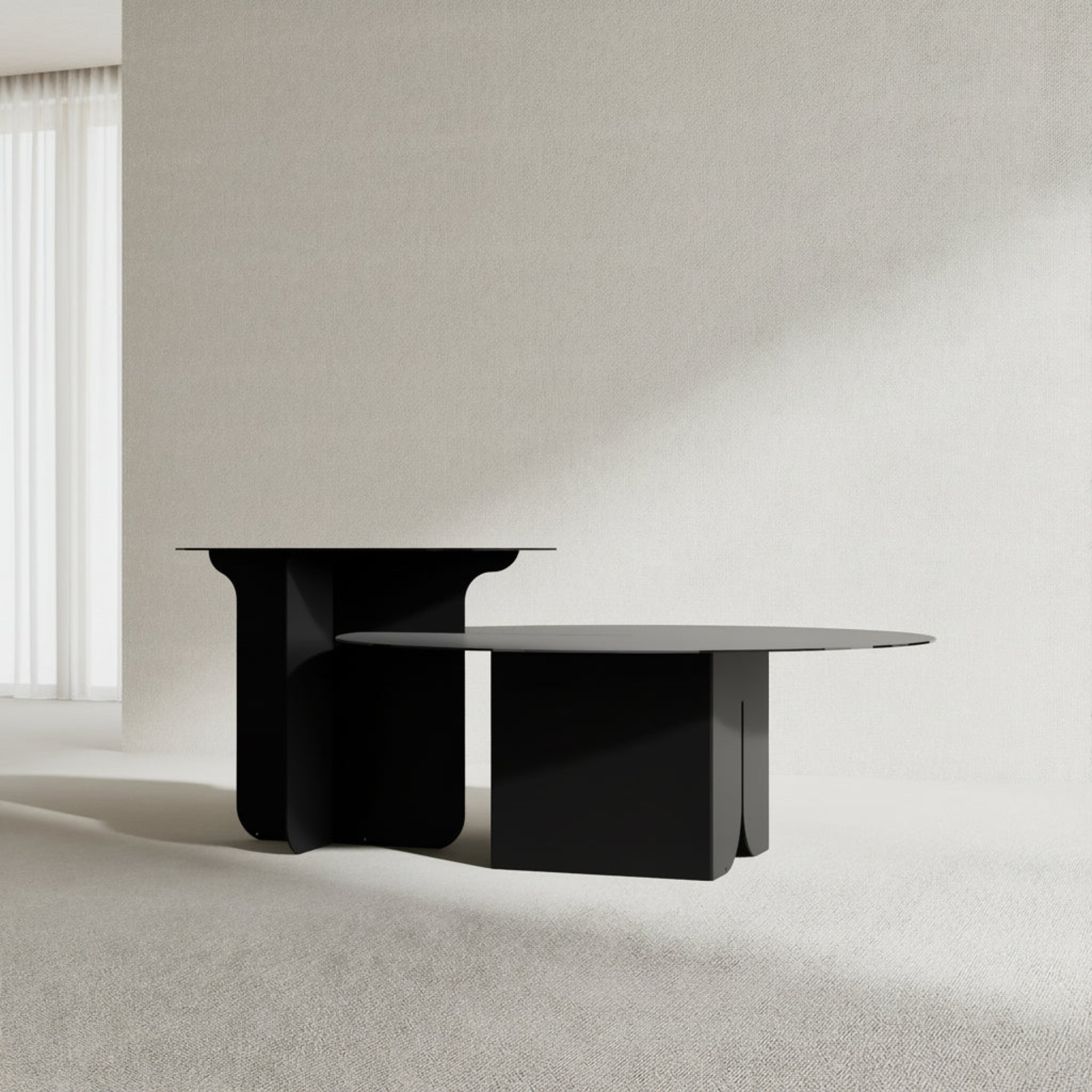 Măsuță TWIN configurată împreună - aspect sculptural compact pentru living contemporan