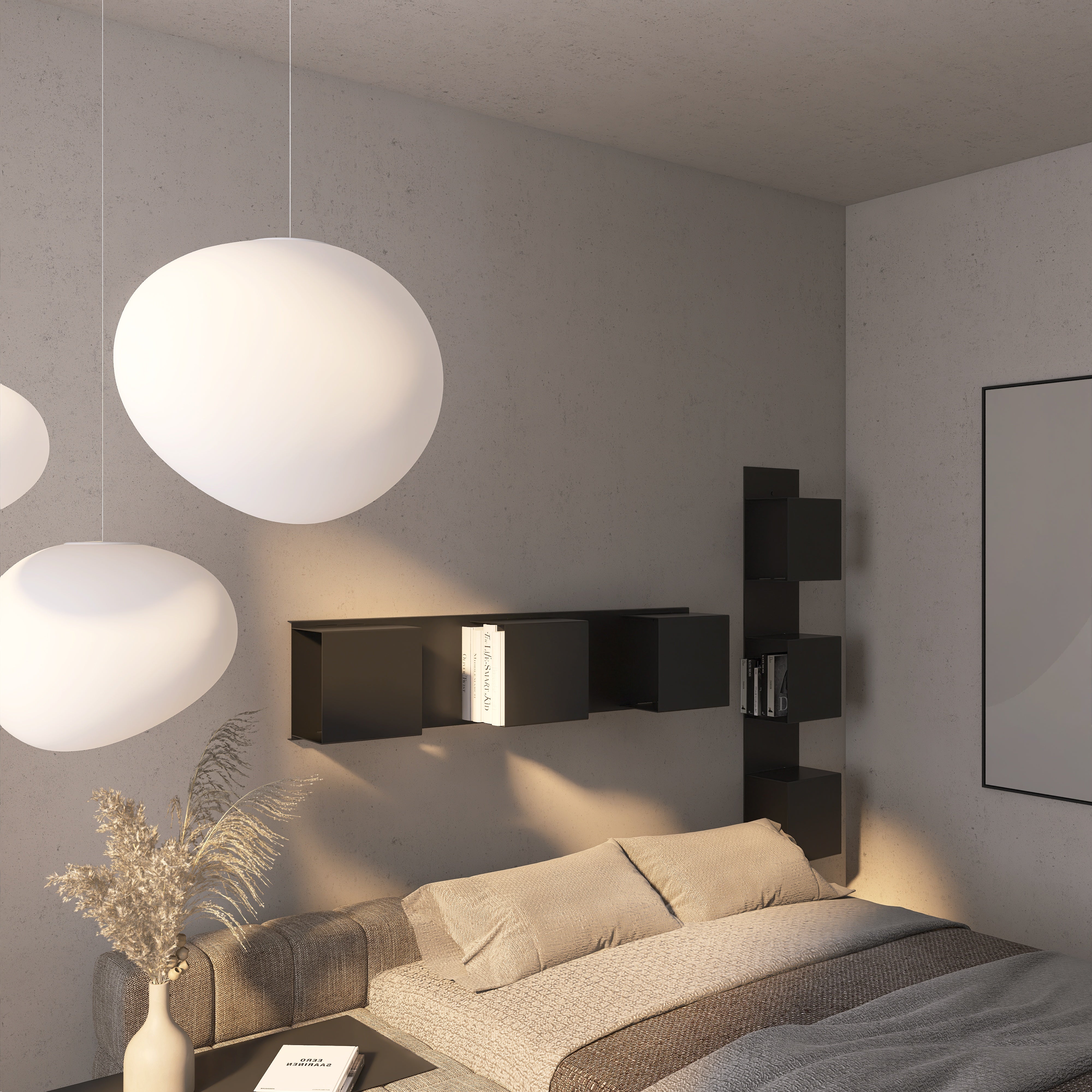 Mobilier dormitor care include noptiere, etajere și soluții de depozitare elegante și inteligente pentru un spațiu organizat și stilat.