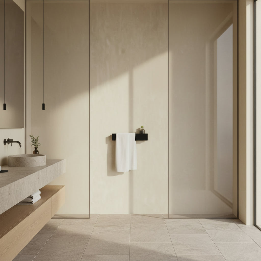 Poliță de baie INSIDE 50cm cu suport prosop dreapta – metal powder-coated mono