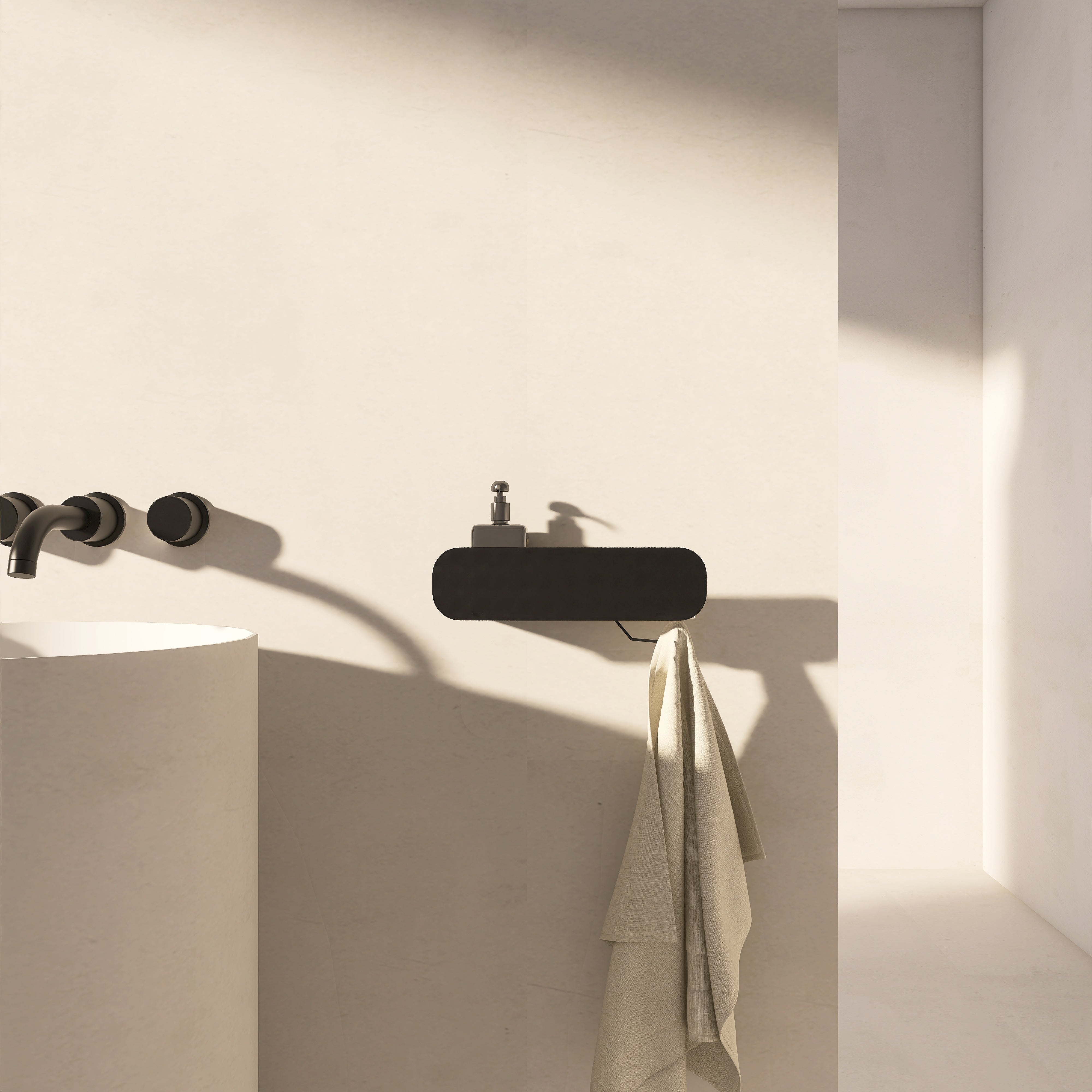 Polita metalica HIDE 2 – raft elegant din aluminiu, ideal ca etajera si suport pentru prosoape si produse de igiena, perfecta pentru o baie ordonata si moderna.