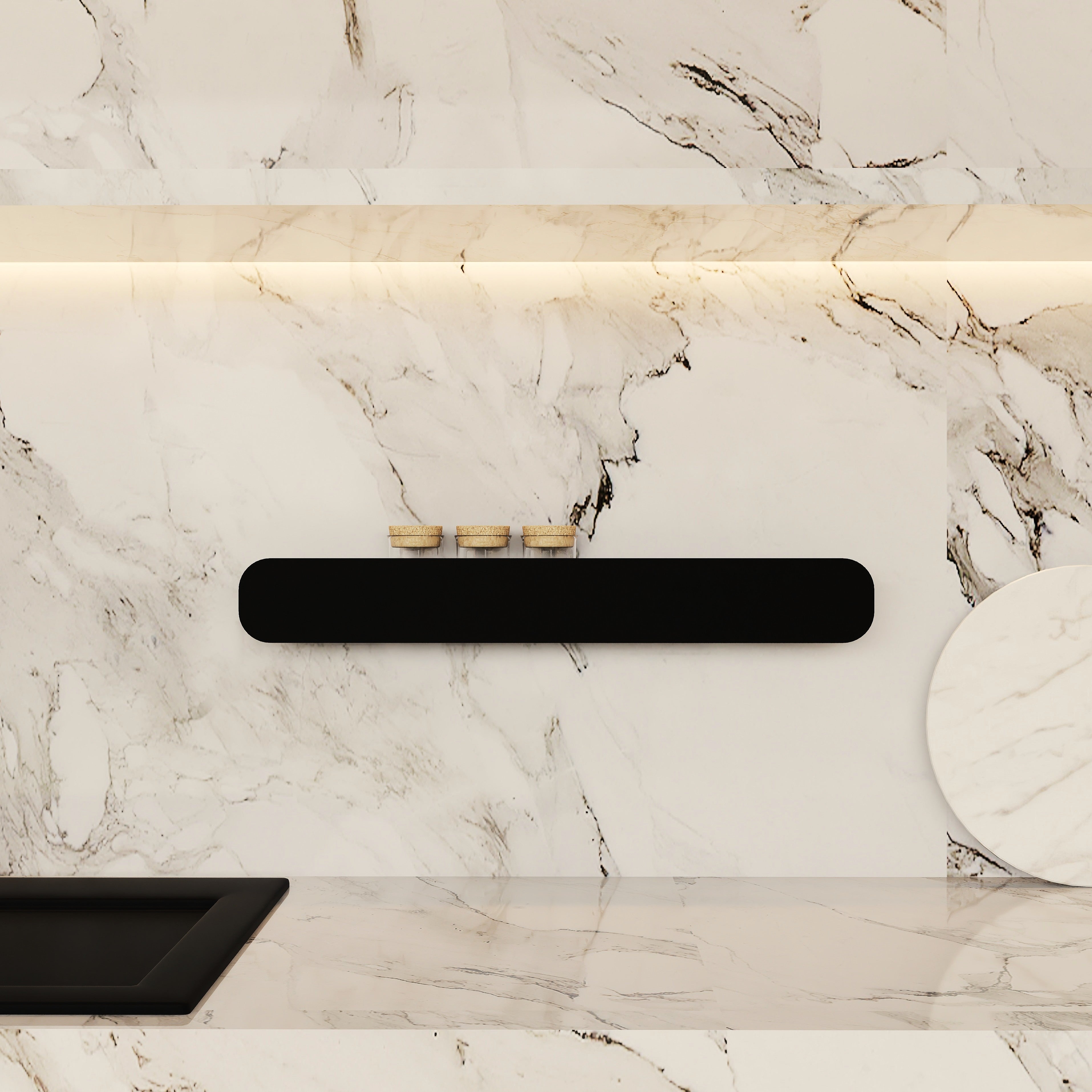 Polița metalică HIDE 3 pentru bucătărie din aluminiu, raft modern pentru condimente și ustensile, design minimalist